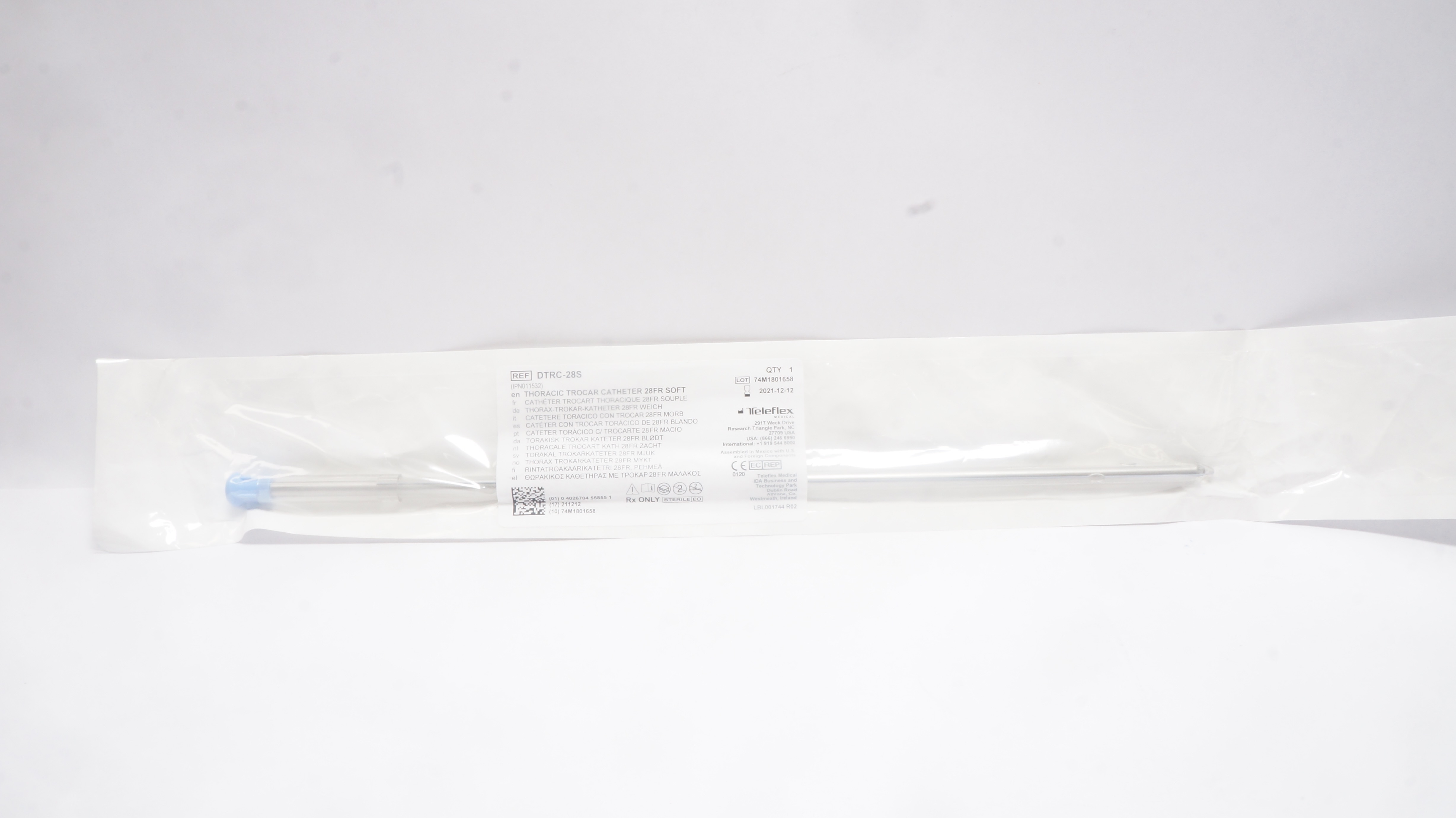 Teleflex DTRC-28S Thoracic Trocar Cath. Soft 28Fr (x)