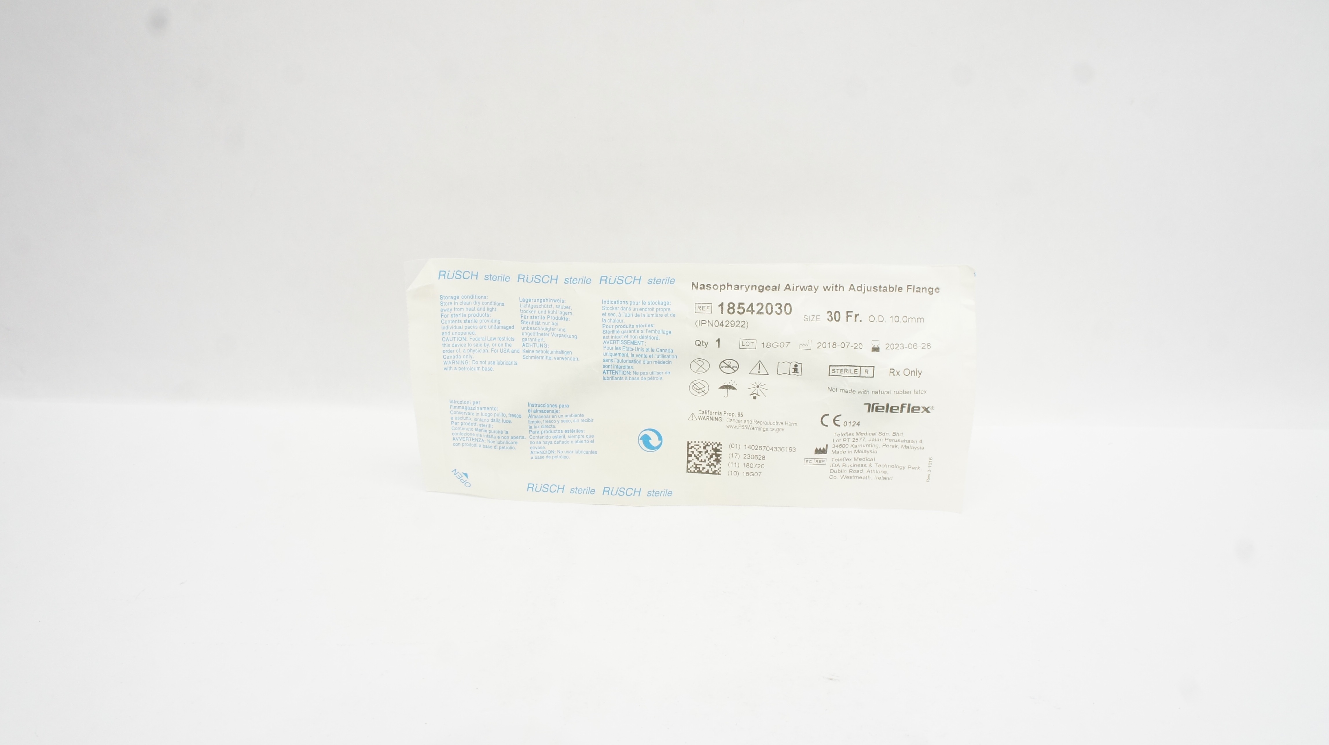 Teleflex 18542030 Nasopharyngeal Airway with Adjustable Flange 30Fr. x 10mm (x)