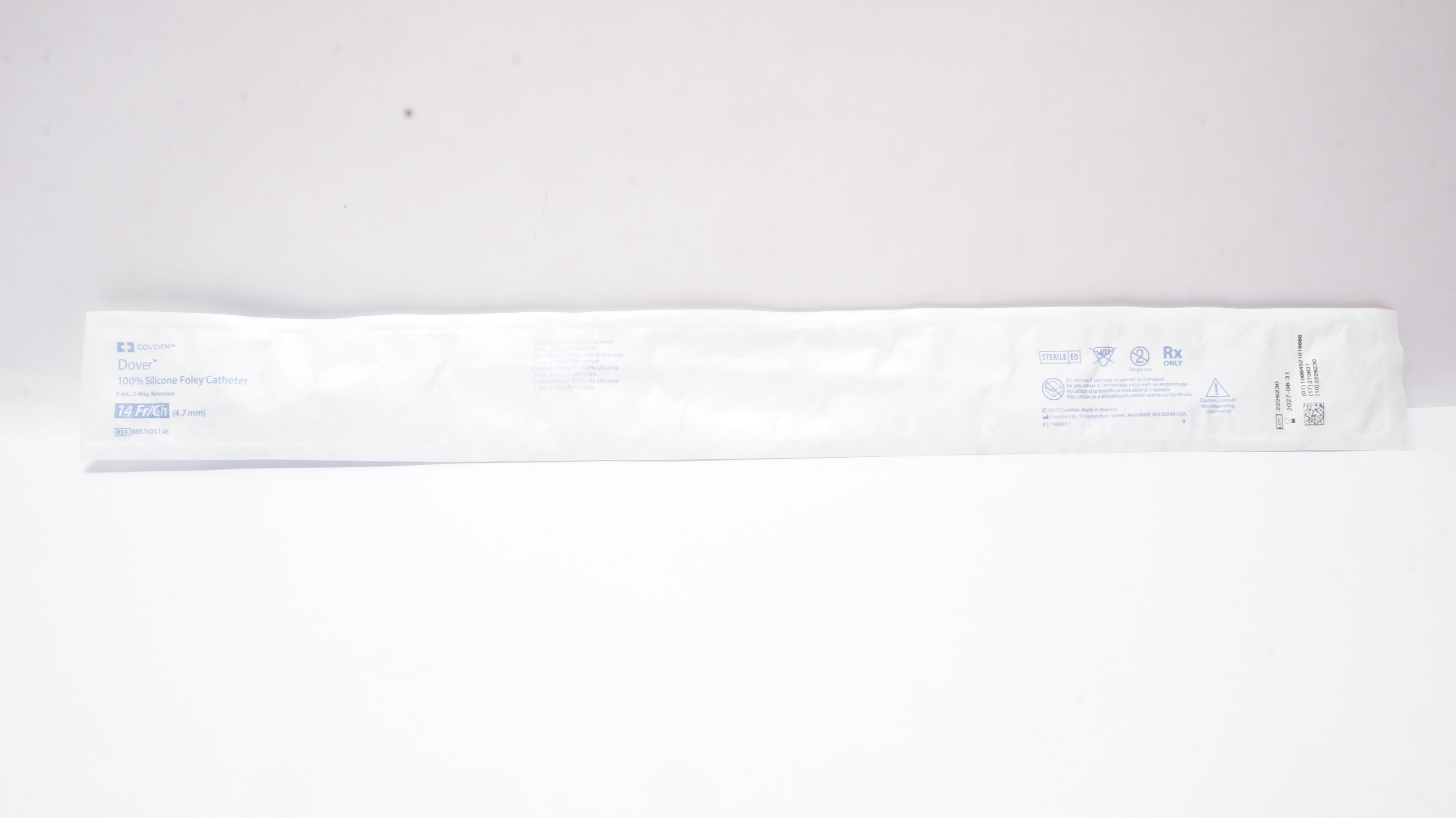 Covidien 8887605148 Dover 100% Silicone Foley Cath. 14Fr/Ch 5mL 2-Way, Retention