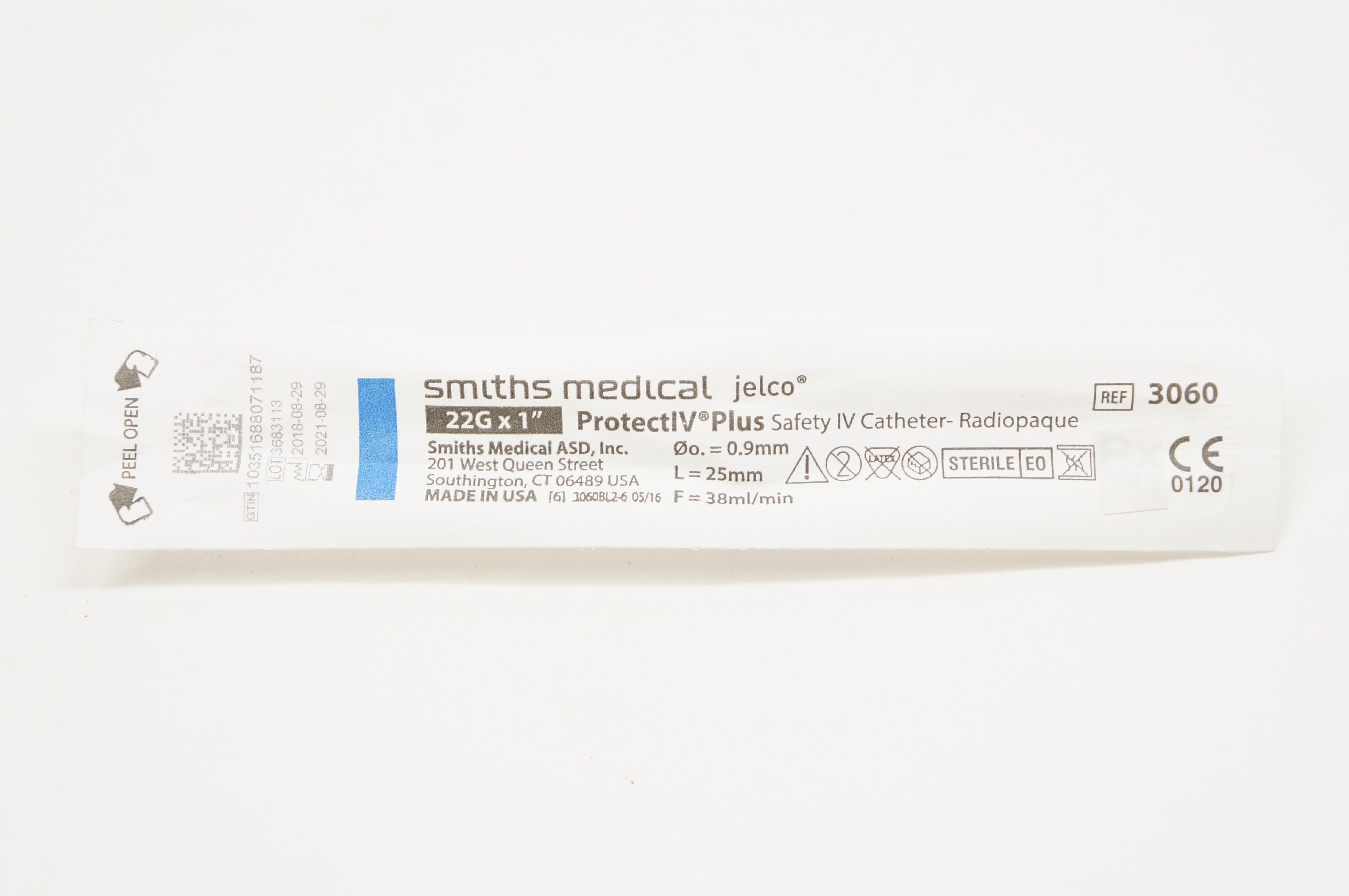 Smiths Medical 3060 Jelco ProtectIV Plus Safety Cath. 22G x 1inch