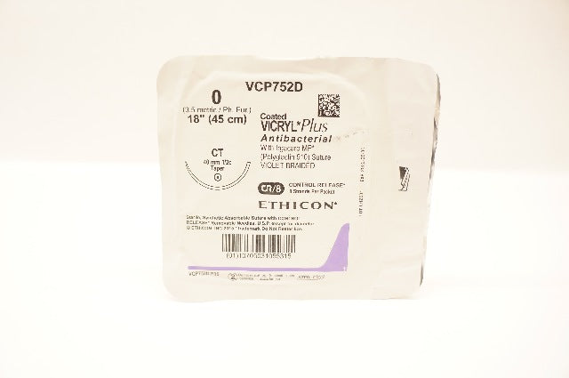 Ethicon VCP752D 0 Coated Vicryl Plus, CT, 40mm 1/2c Taper, 18inch (x)