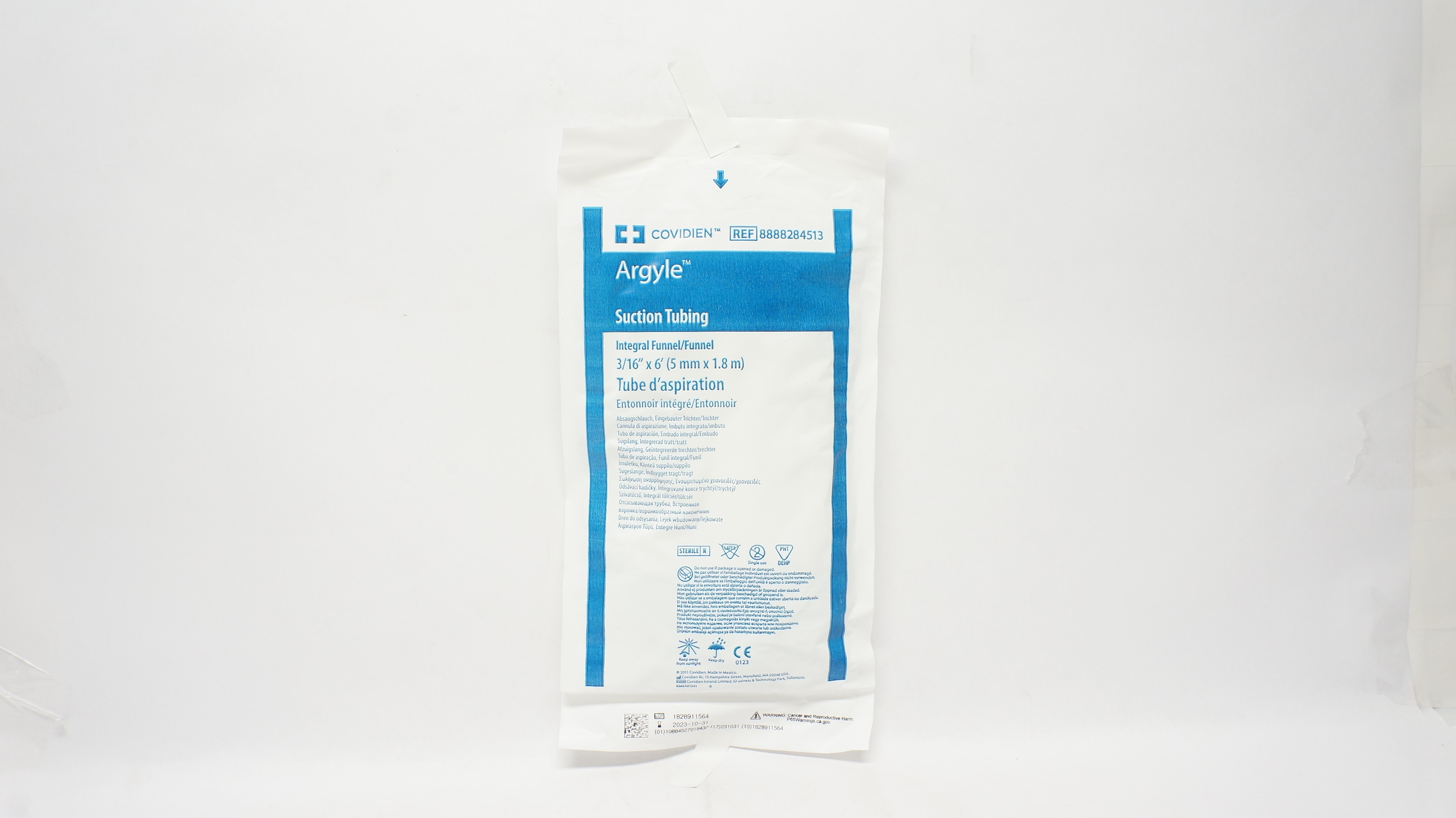 Covidien 8888284513 Argyle Suction Tubing Integral Funnel/Funnel 3/16inch x 6ft.