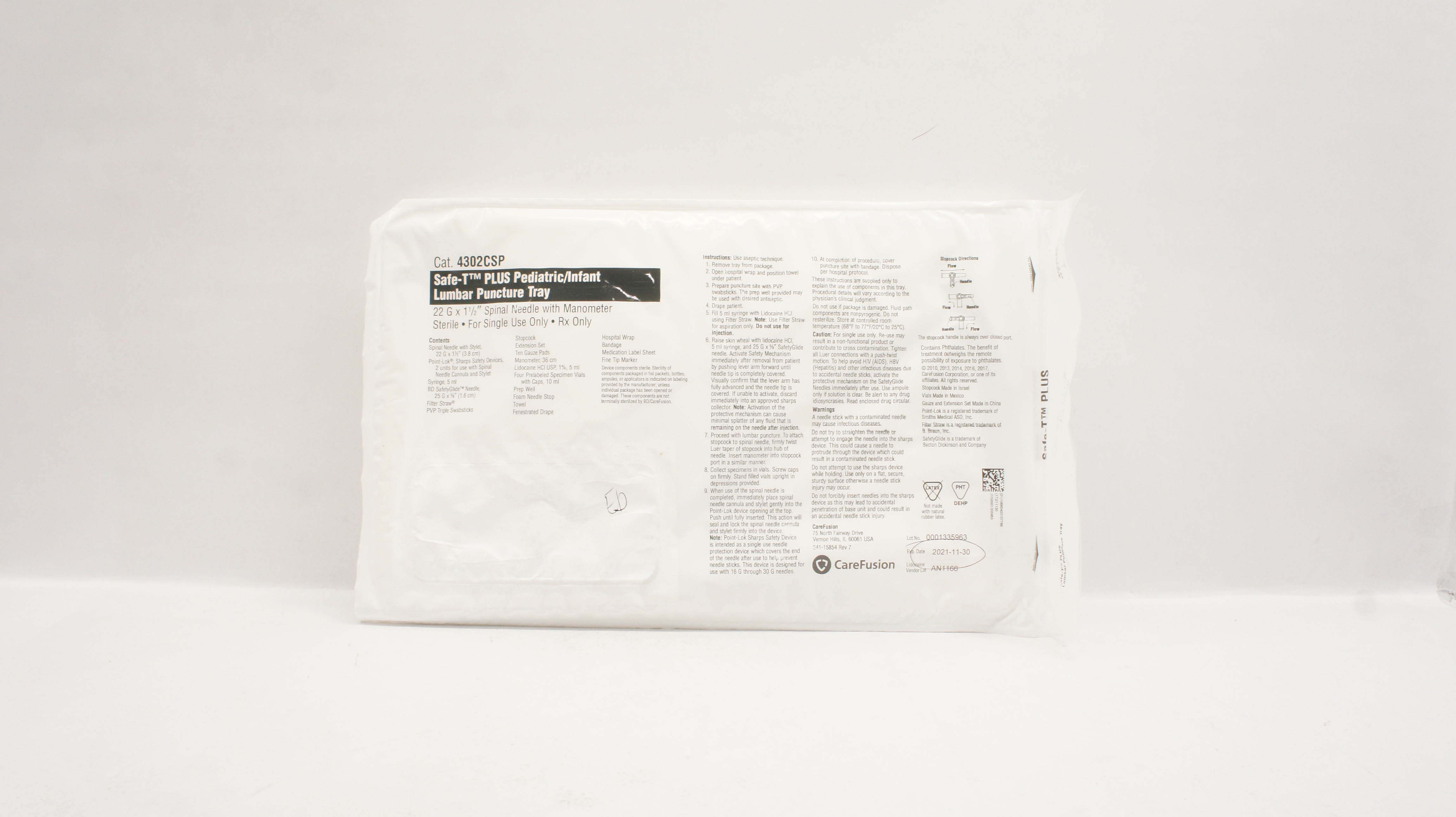CareFusion 4302CSP Safe-T Plus Pediatric Lumbar Puncture Tray 22Ga x 1 1/2 (x)