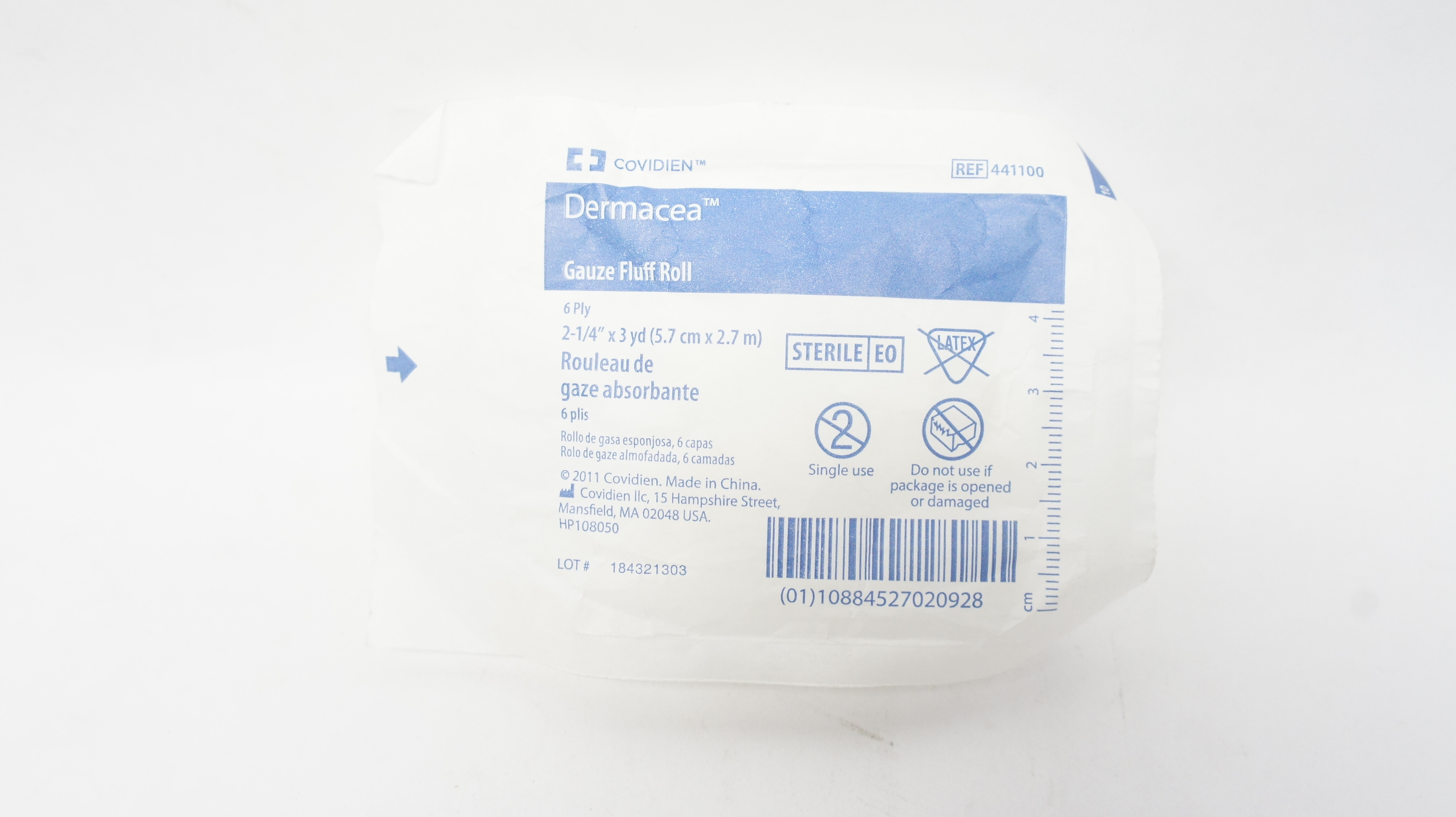 Covidien 441100 Dermacea Gauze Fluff Roll, 6Ply 2-1/4 inch x 3 yd