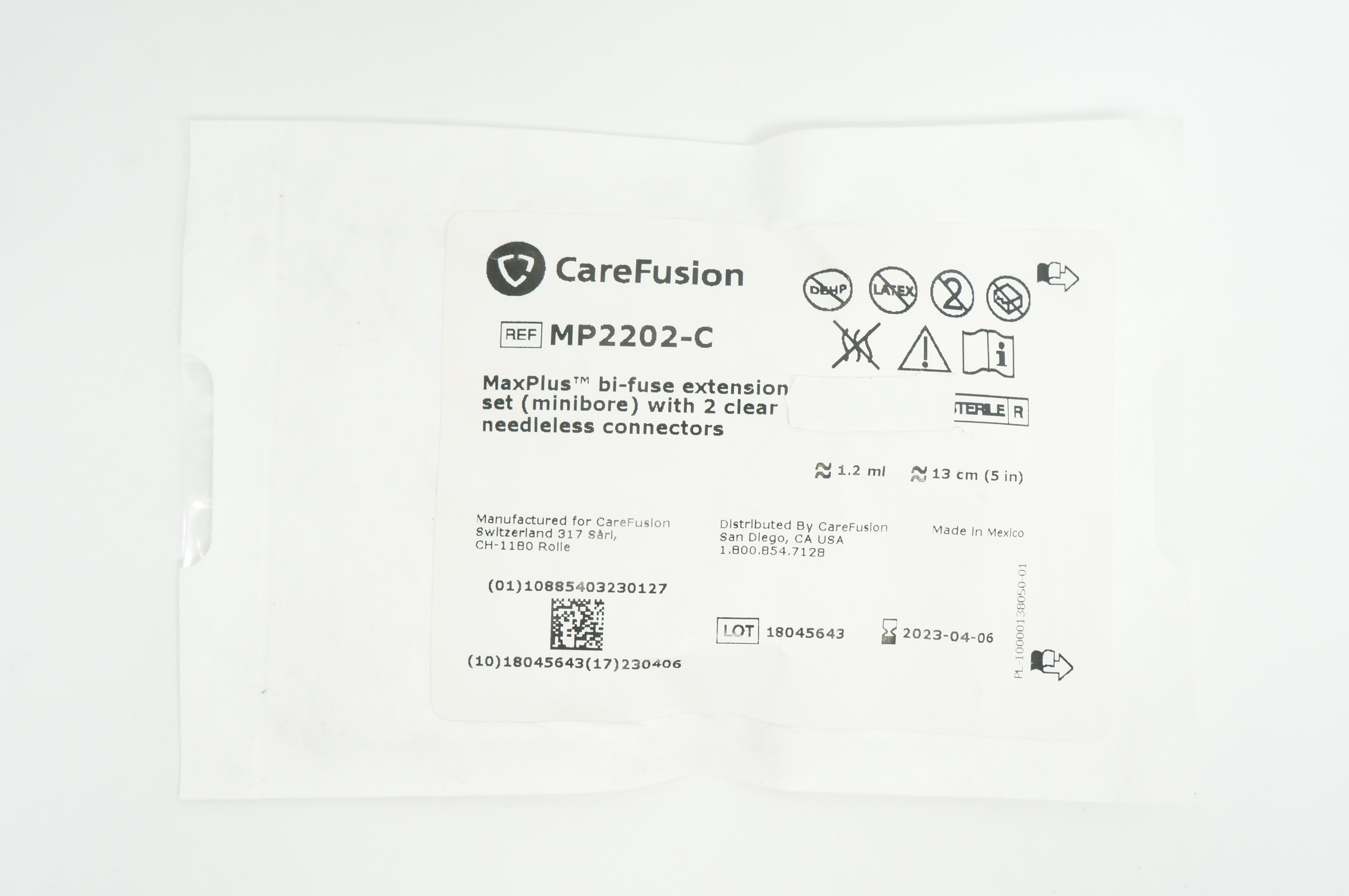 CareFusion MP2202C MaxPlus BiFuse Extension Set 1.2ml, 5inch