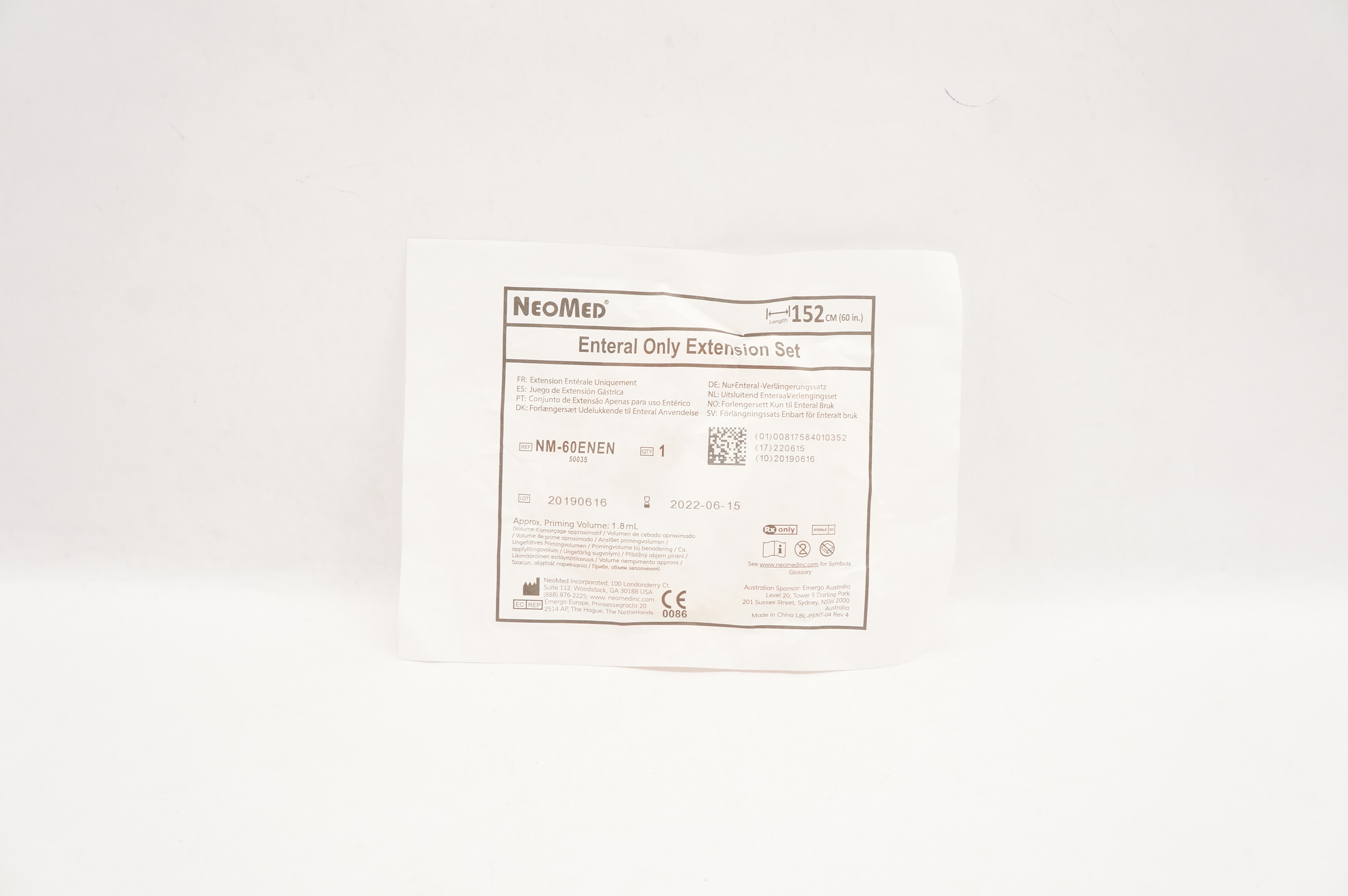 NeoMed NM-60ENEN Enteral Only Extension Set 60inch, Approx. Volume 1.8mL