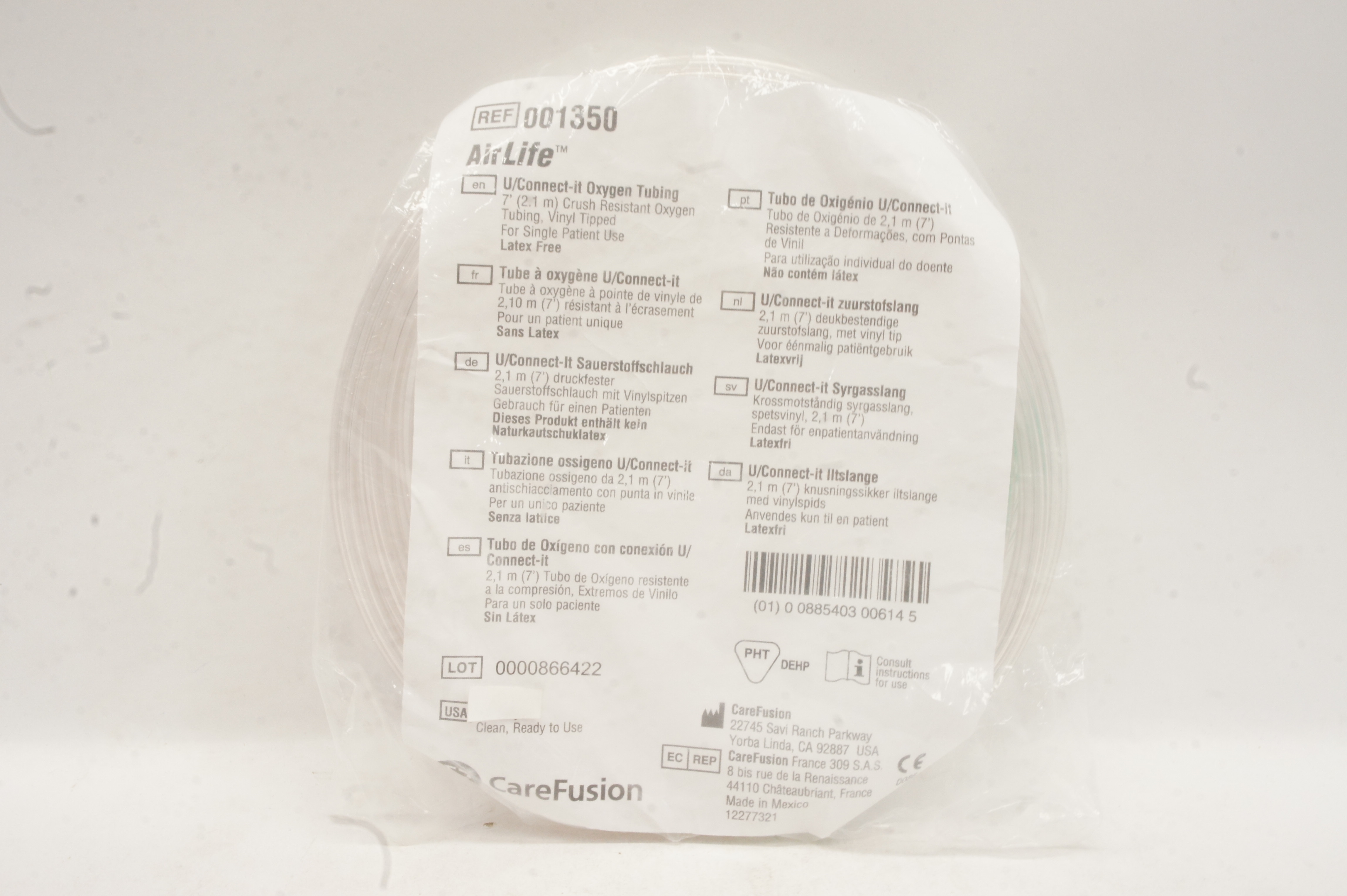 CareFusion 001350 AirLife U/Connect-it Crush Resistant Oxygen Tubing 7feet
