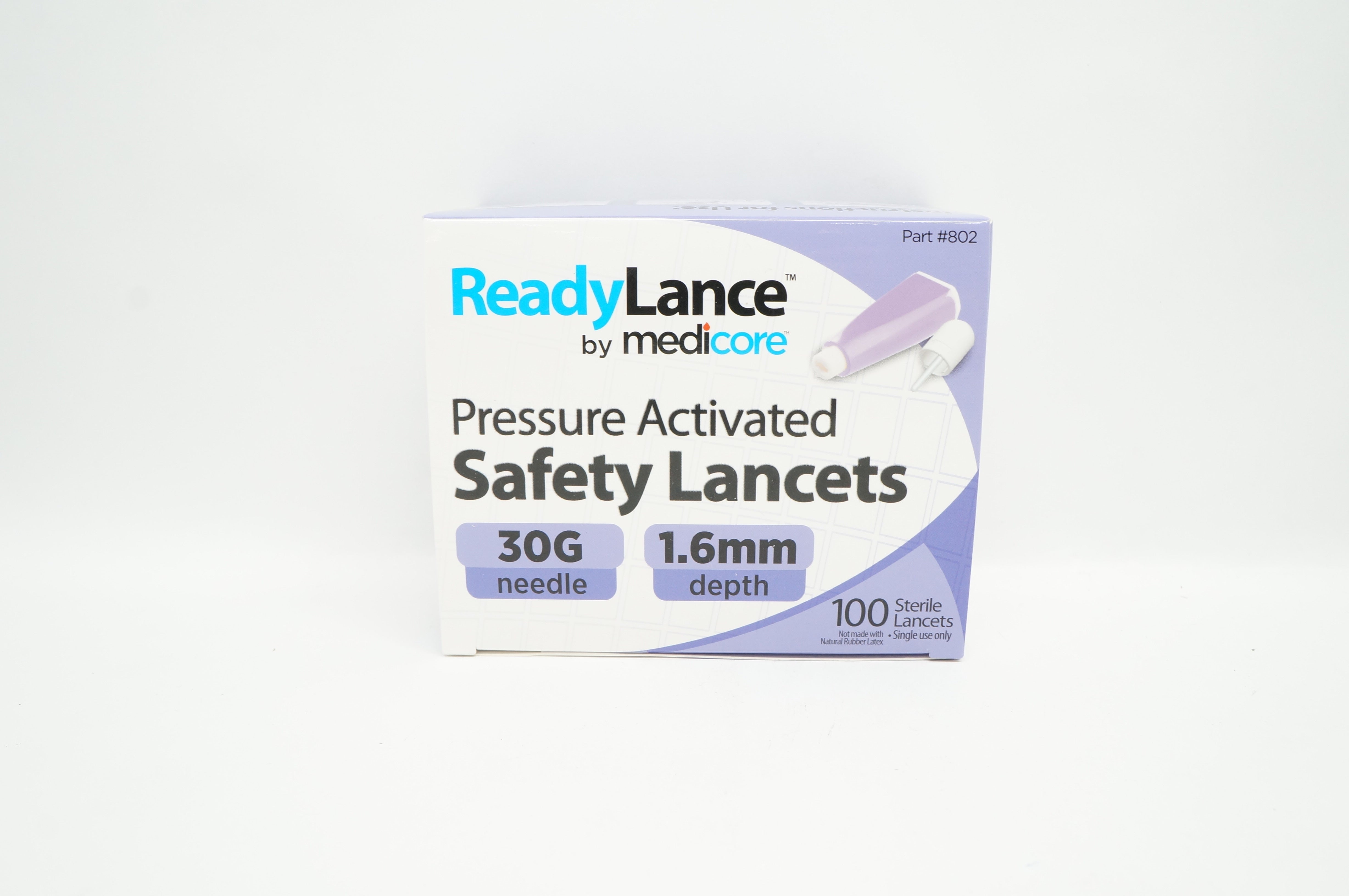 MediCore 802 Pressure Activated Safety Lancets 30G x 1.6mm - Box of 84