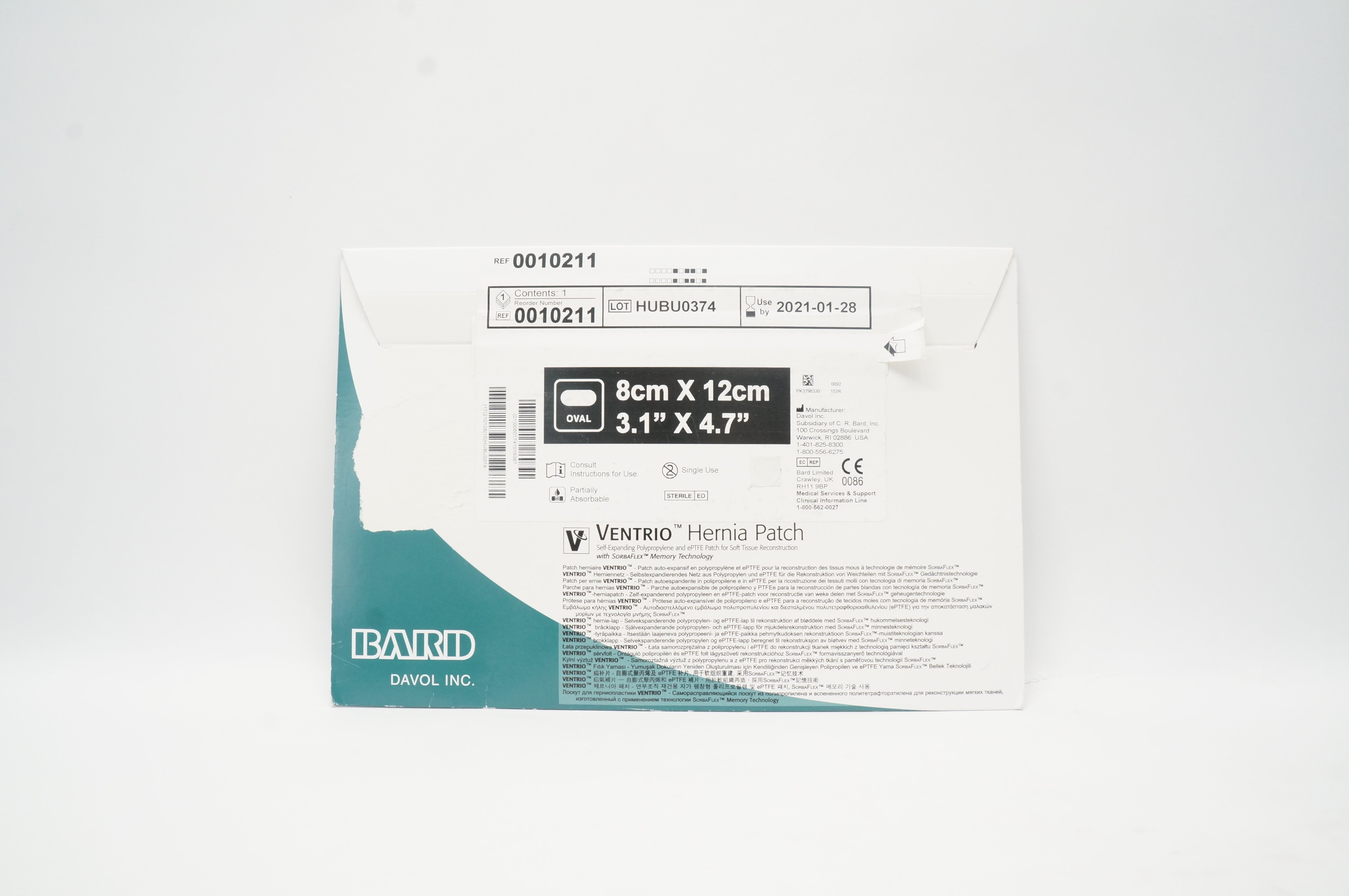 Bard 0010211 Davol Ventrio Hernia Patch 3.1inch x 4.7inch (x)