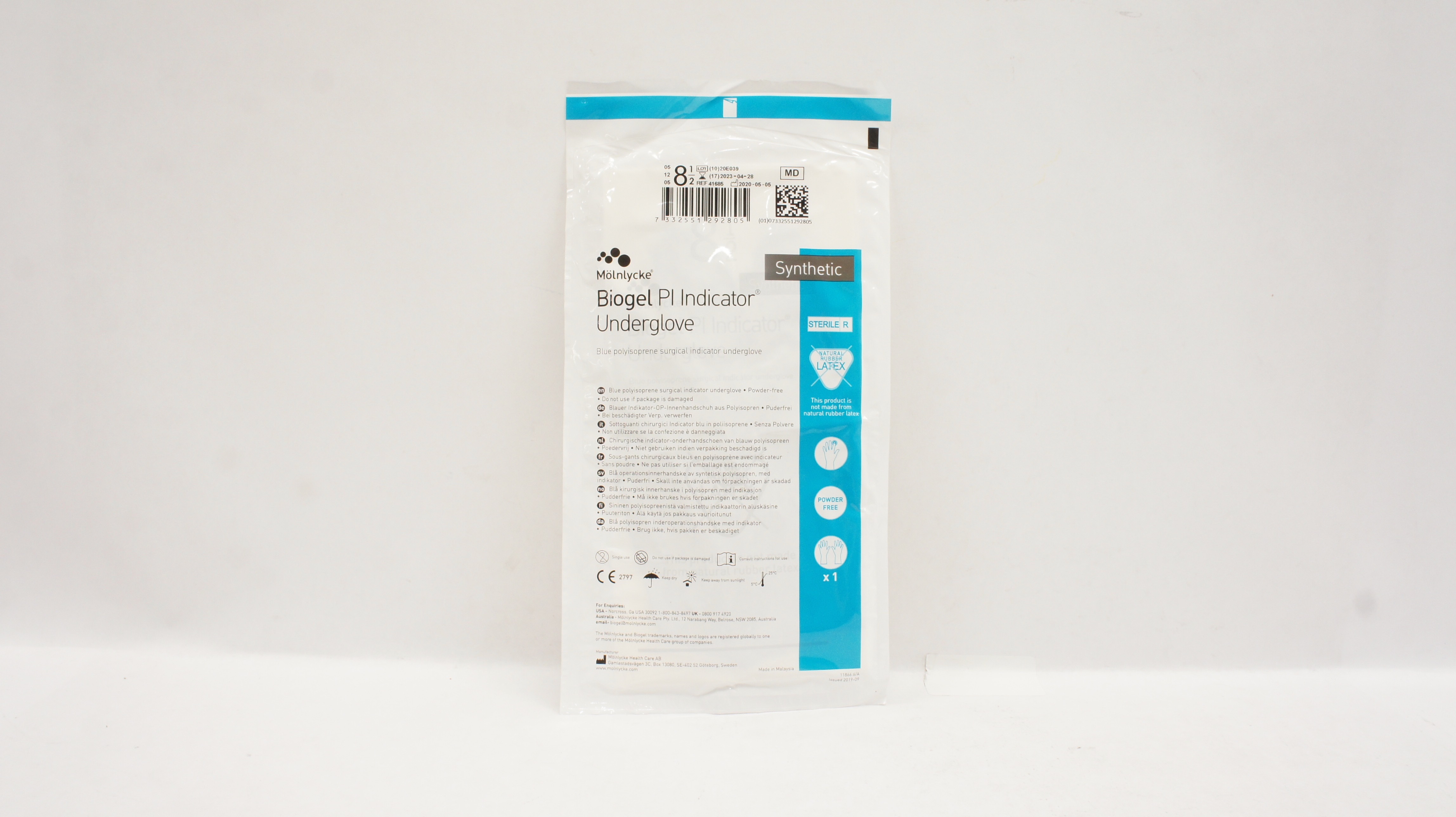 Molnlycke Health Care 41685 Biogel Pl Indicator Underglove, Size 8-1/2