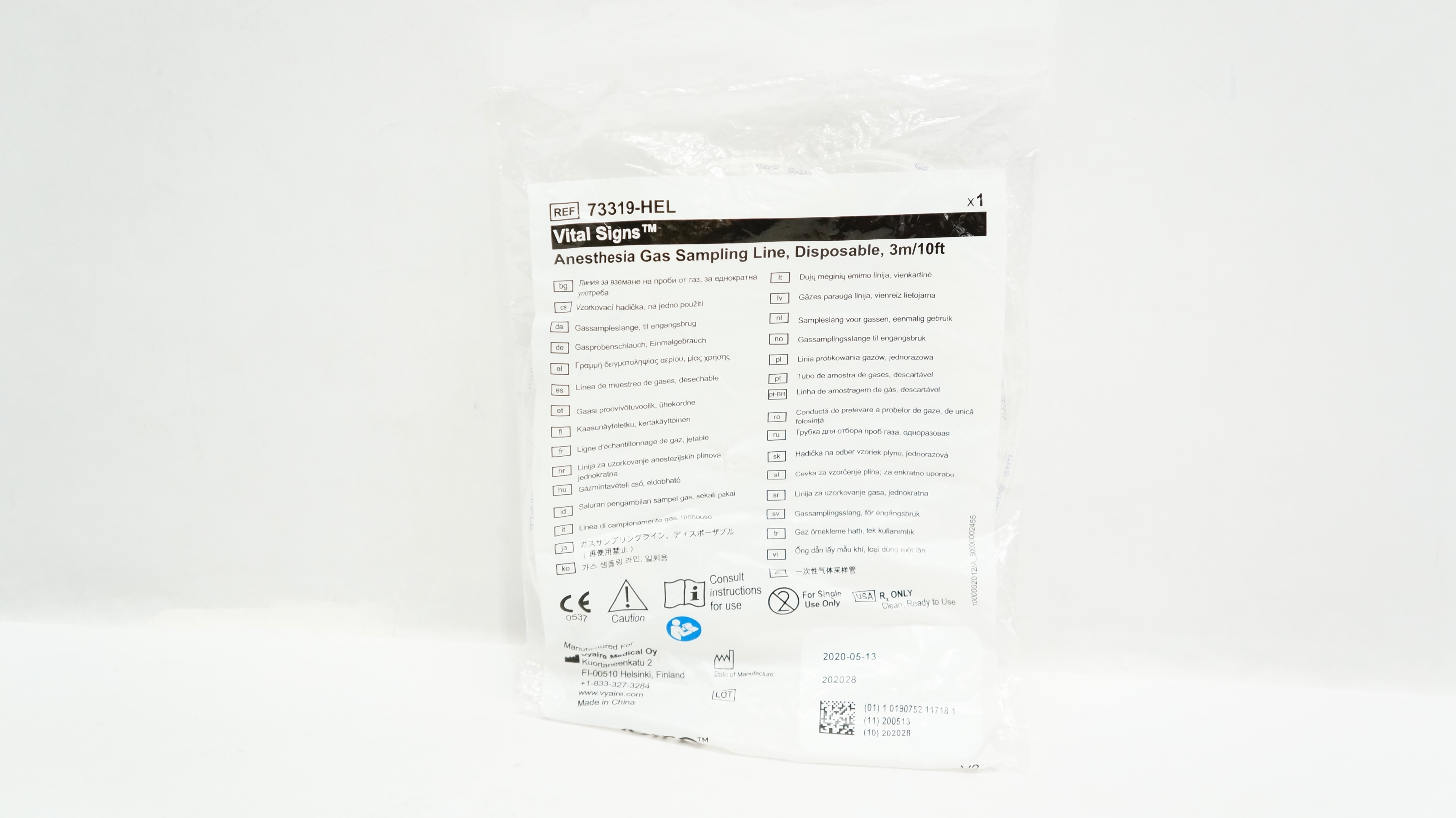 Vyaire 73319-HEL Vital Signs Anesthesia Gas Sampling Line Disposable 10Ft.