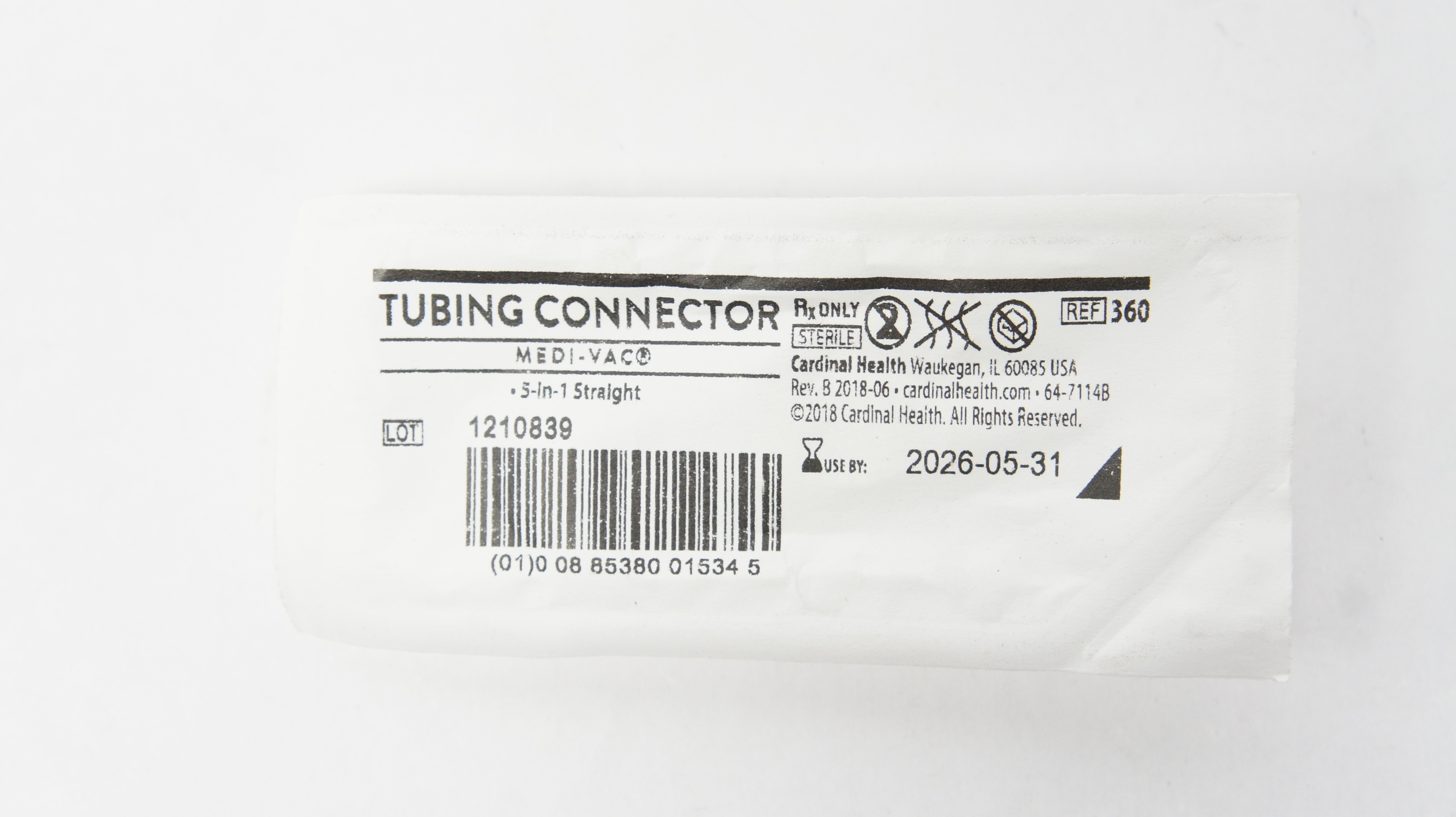 Cardinal Health 360 Medi-Vac Tubing Connector 5-in-1 Straight