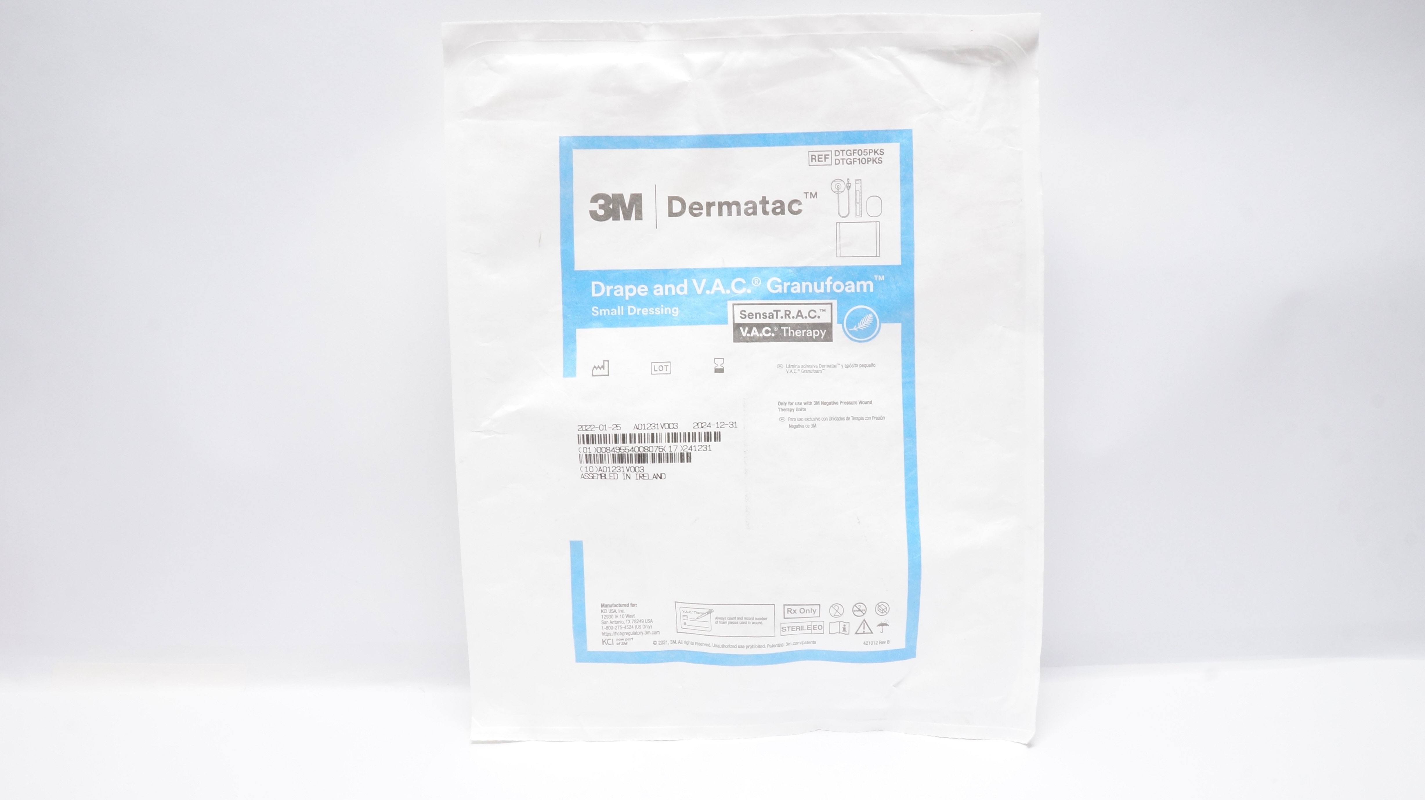 KCI DTGF05PKS 3M Dermatec Drape & V.A.C. Granufoam Small Dressing