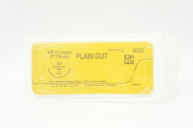 Ethicon G322 3-0 PLAIN GUT Surgical Stre SH 26mm 1/2c Taper, 27inch (x)