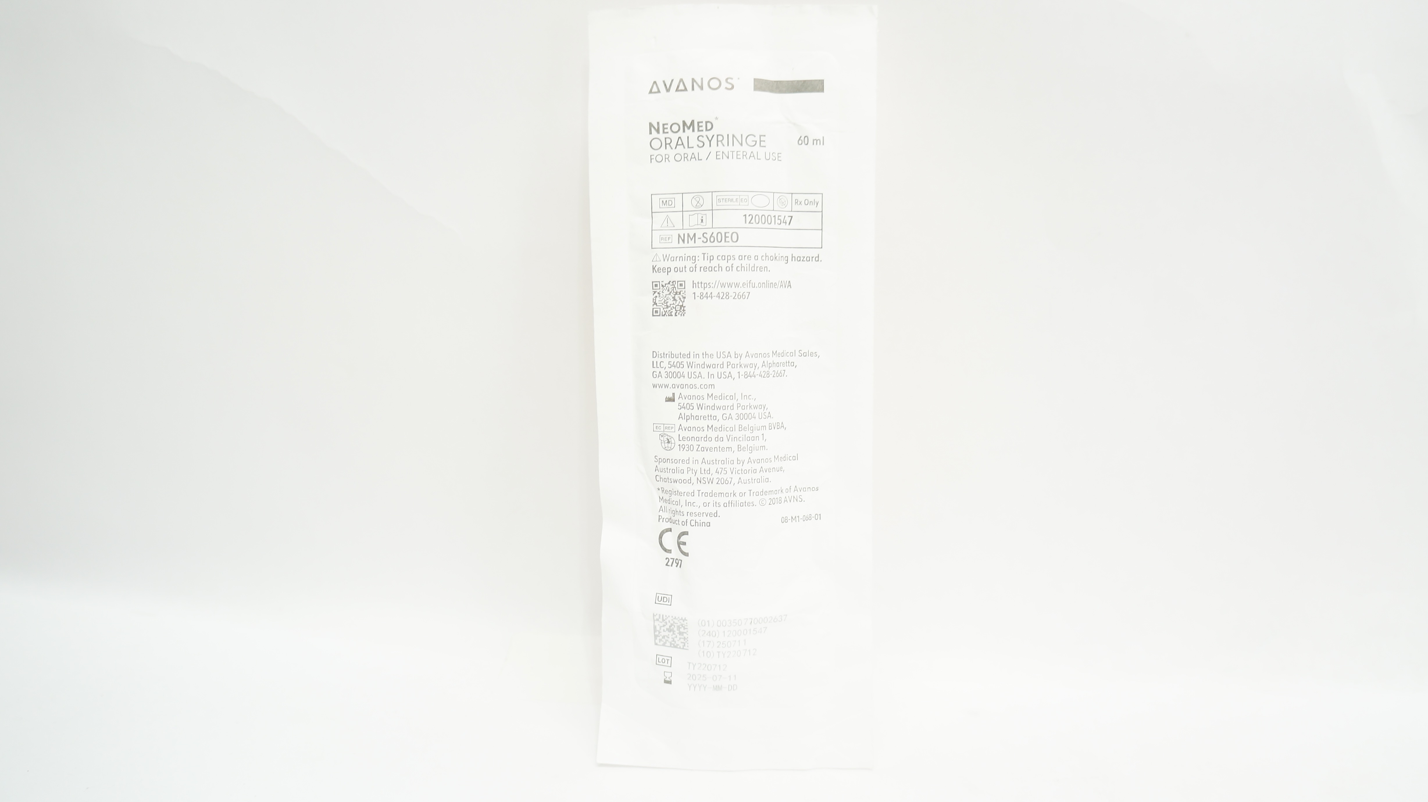 Avanos NM-S60EO NeoMed Oral Syringe for Oral/Enteral Use 60mL