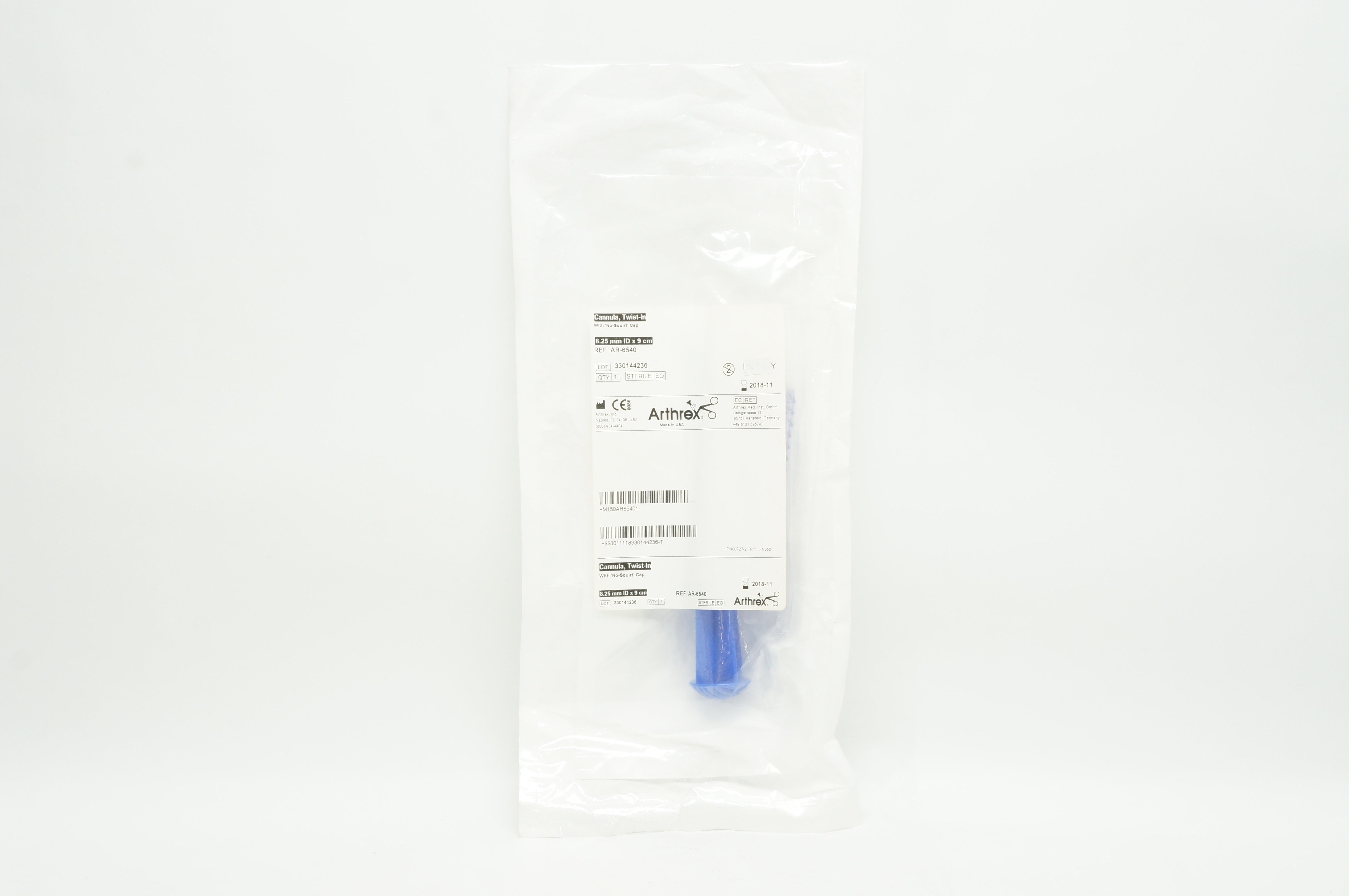Arthrex AR-6540 Cannula, Twist-In with No-Squirt Cap 8.25mm x 9cm (x)
