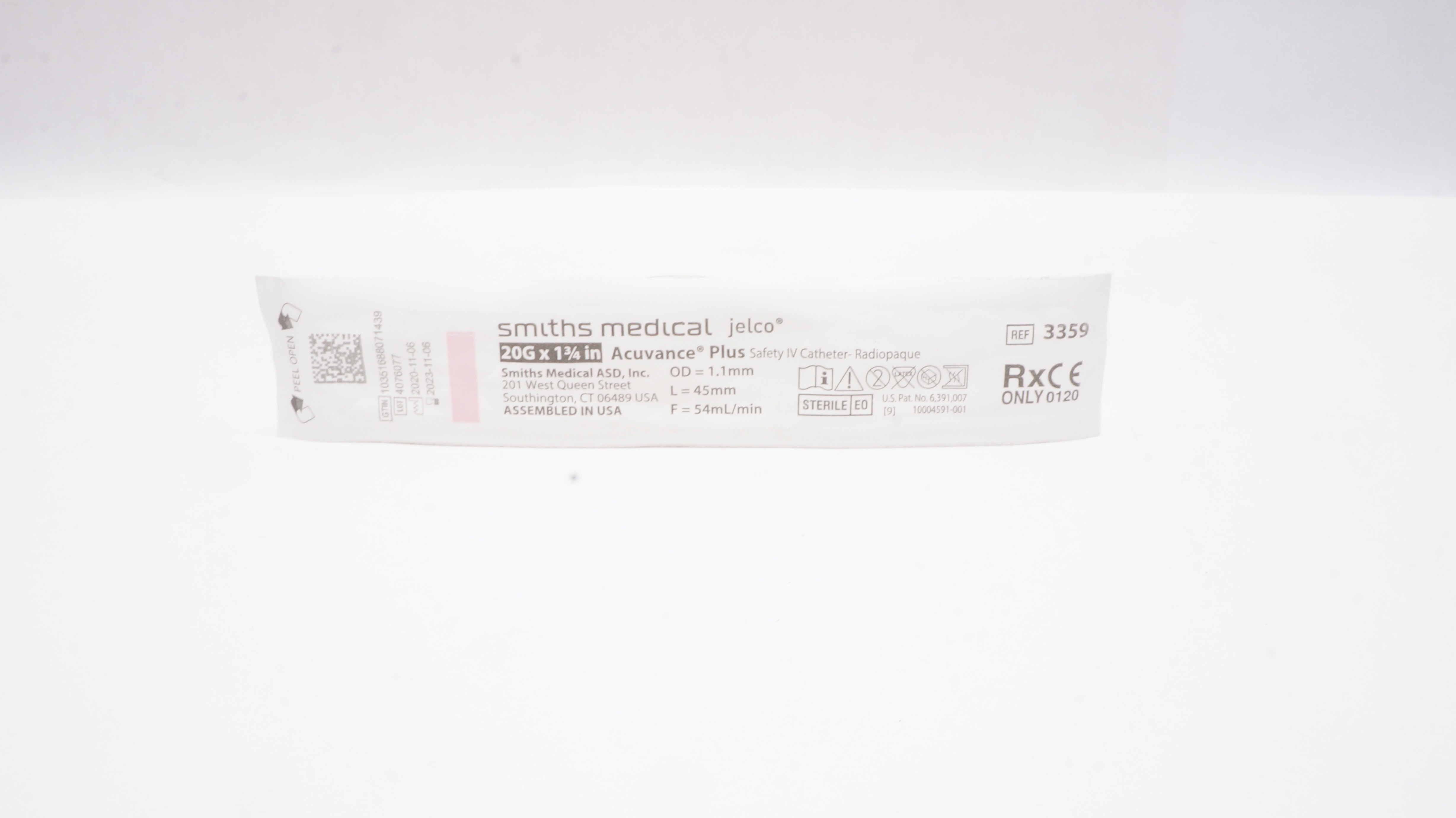 Smiths Medical 3359 Acuvance Plus Safety IV Cath. 20G x 1-3/4 inch