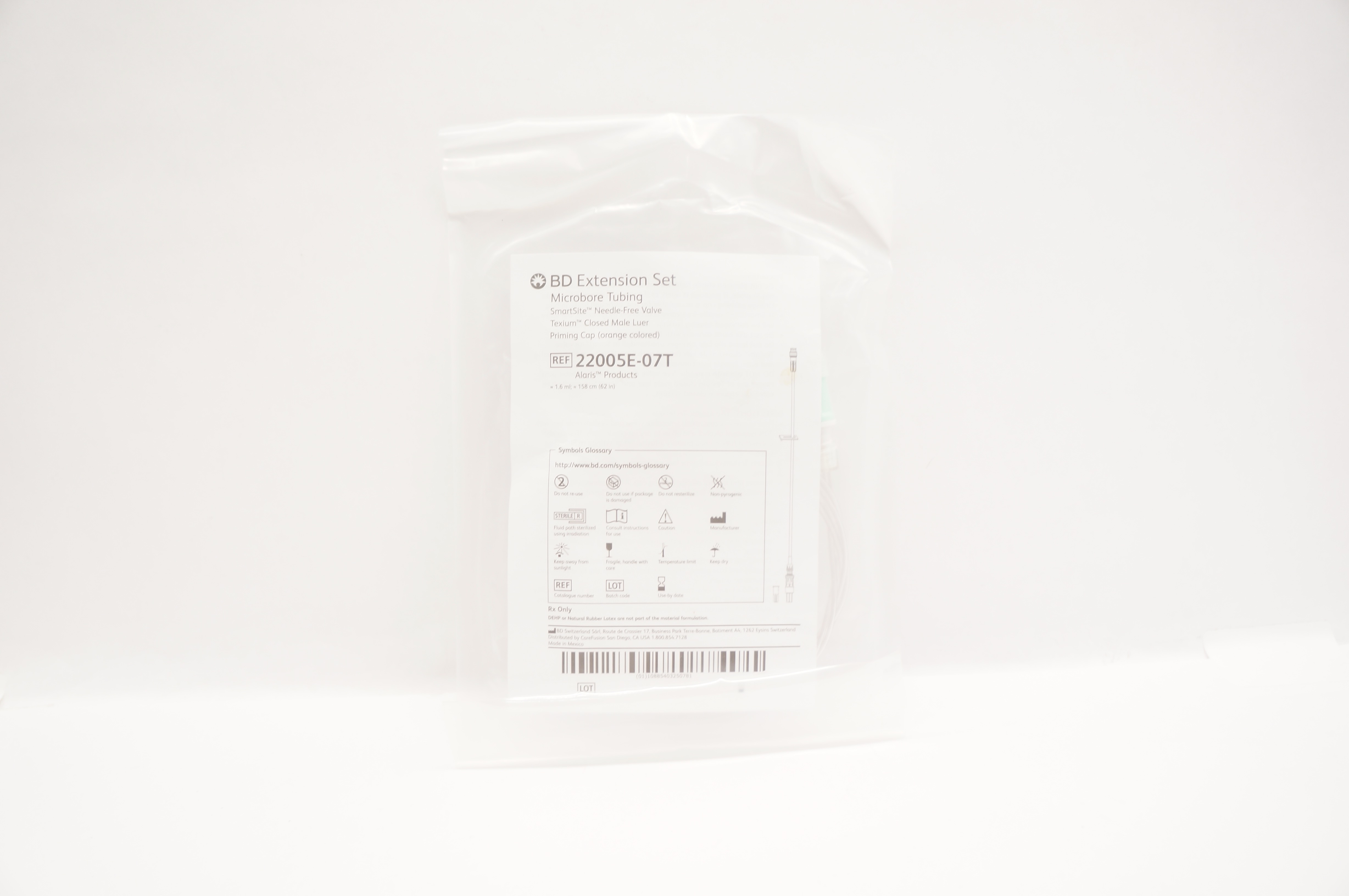 BD 22005E-07T Alaris Extension Set Microbore Tubing 1.6 mL x 62 inch