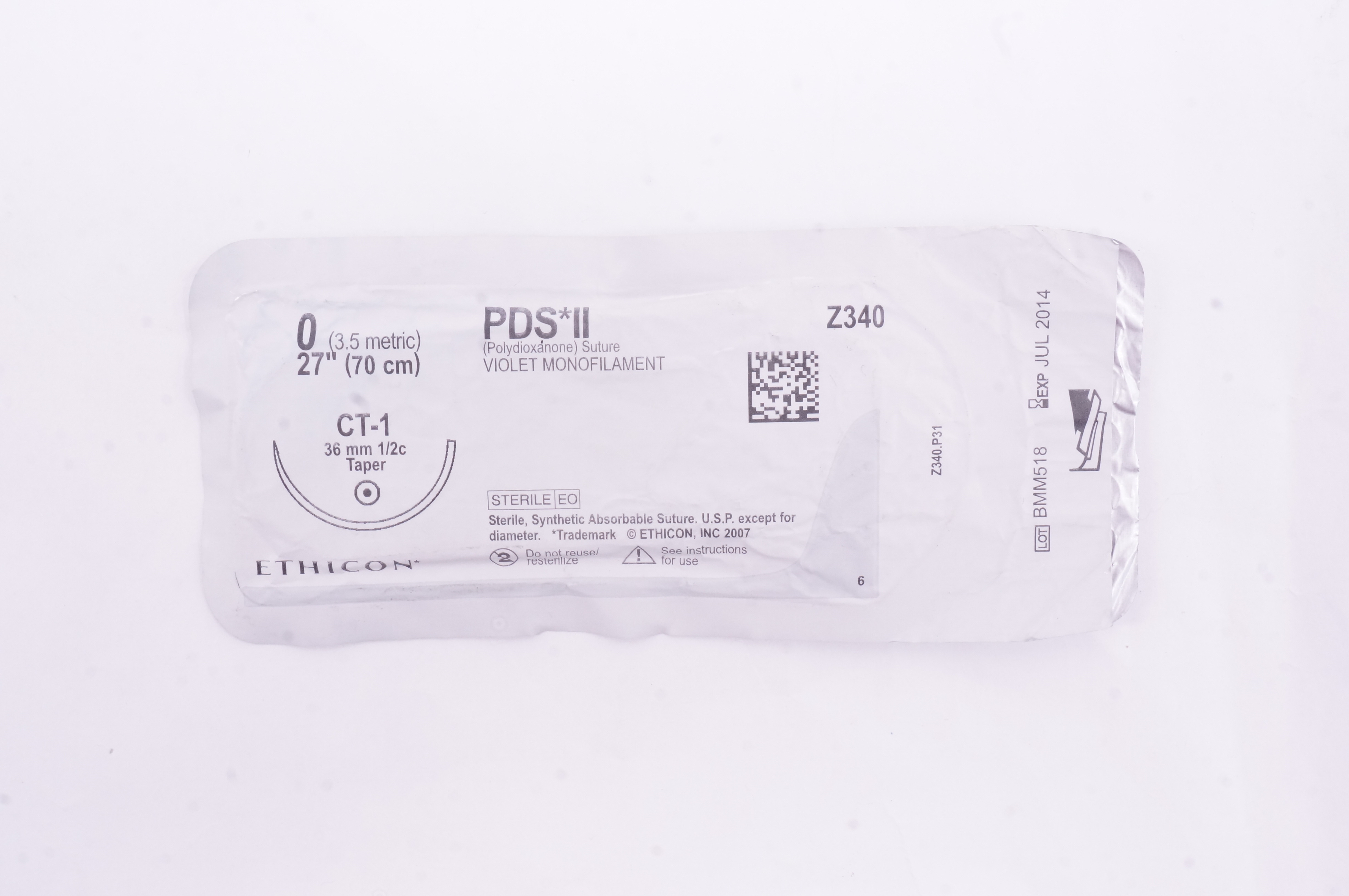 Ethicon Z340 0 PDS II, CT-1, 36mm 1/2c Taper, 27inch (x)