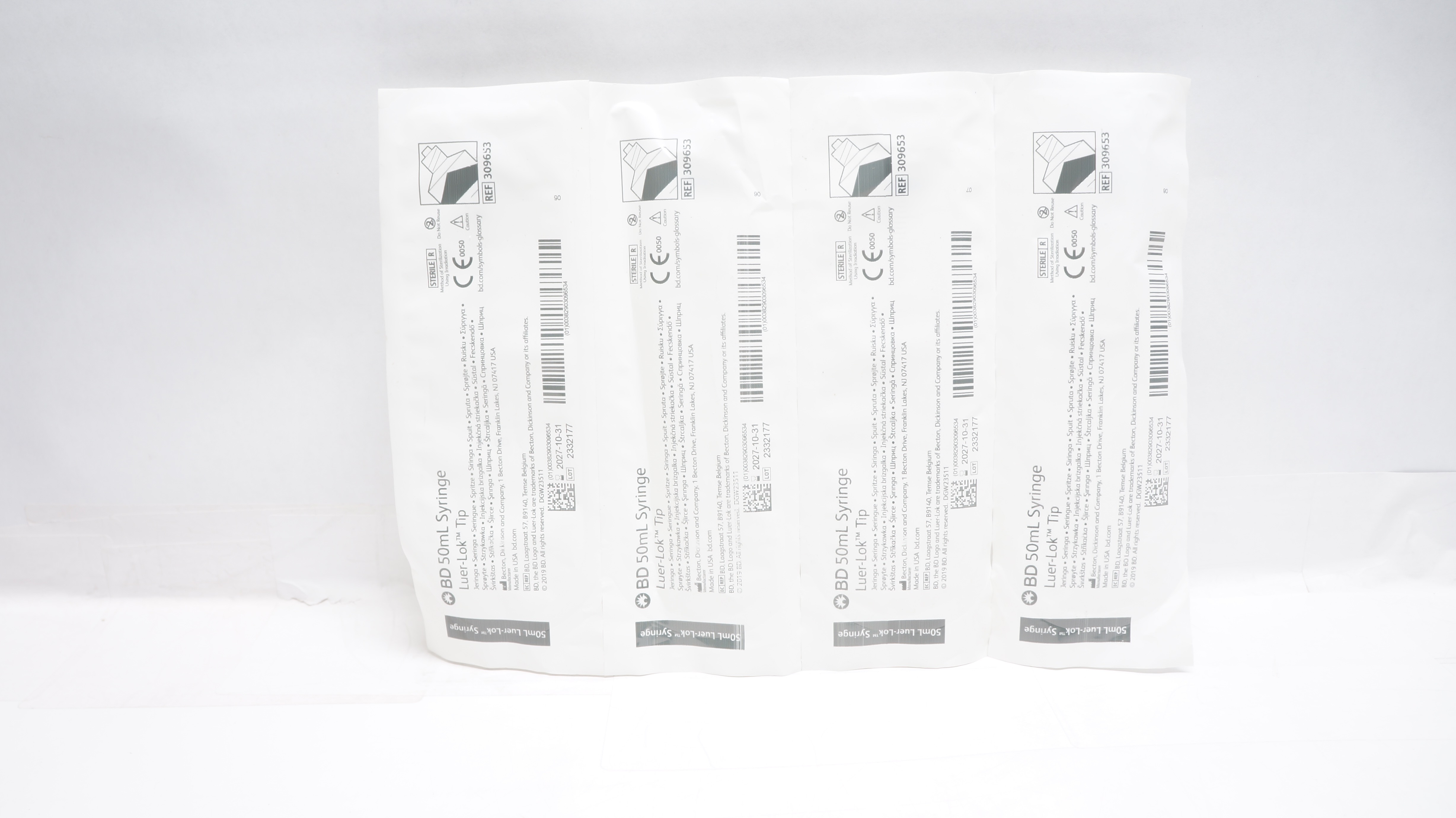 BD 309653 50ml Syringe Luer-Lok Tip - 4 Packs