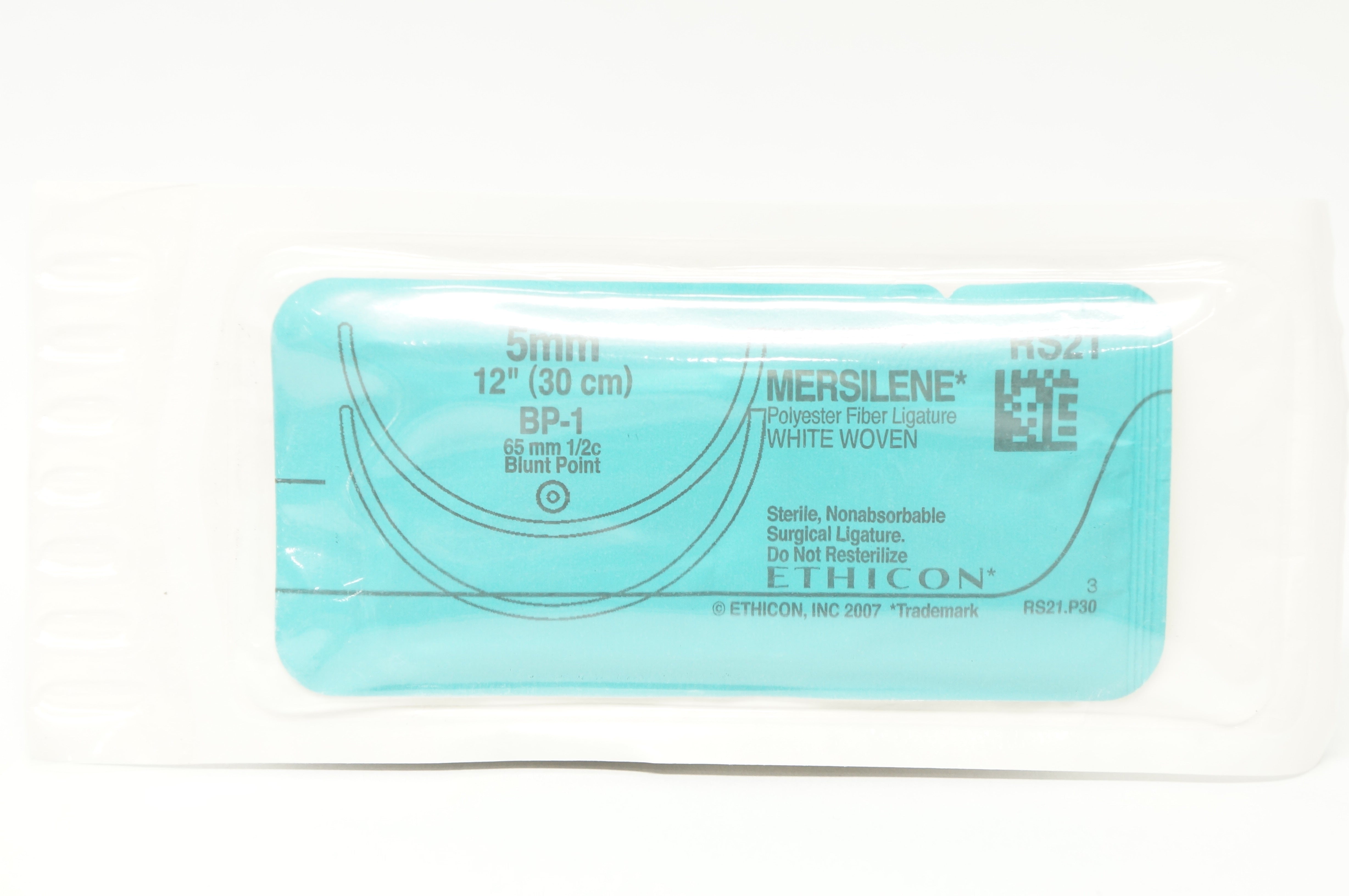 Ethicon RS21 5mm MERSILENE, White Woven, BP-1 Blunt Point 65mm 1/2c, 12inch (x)
