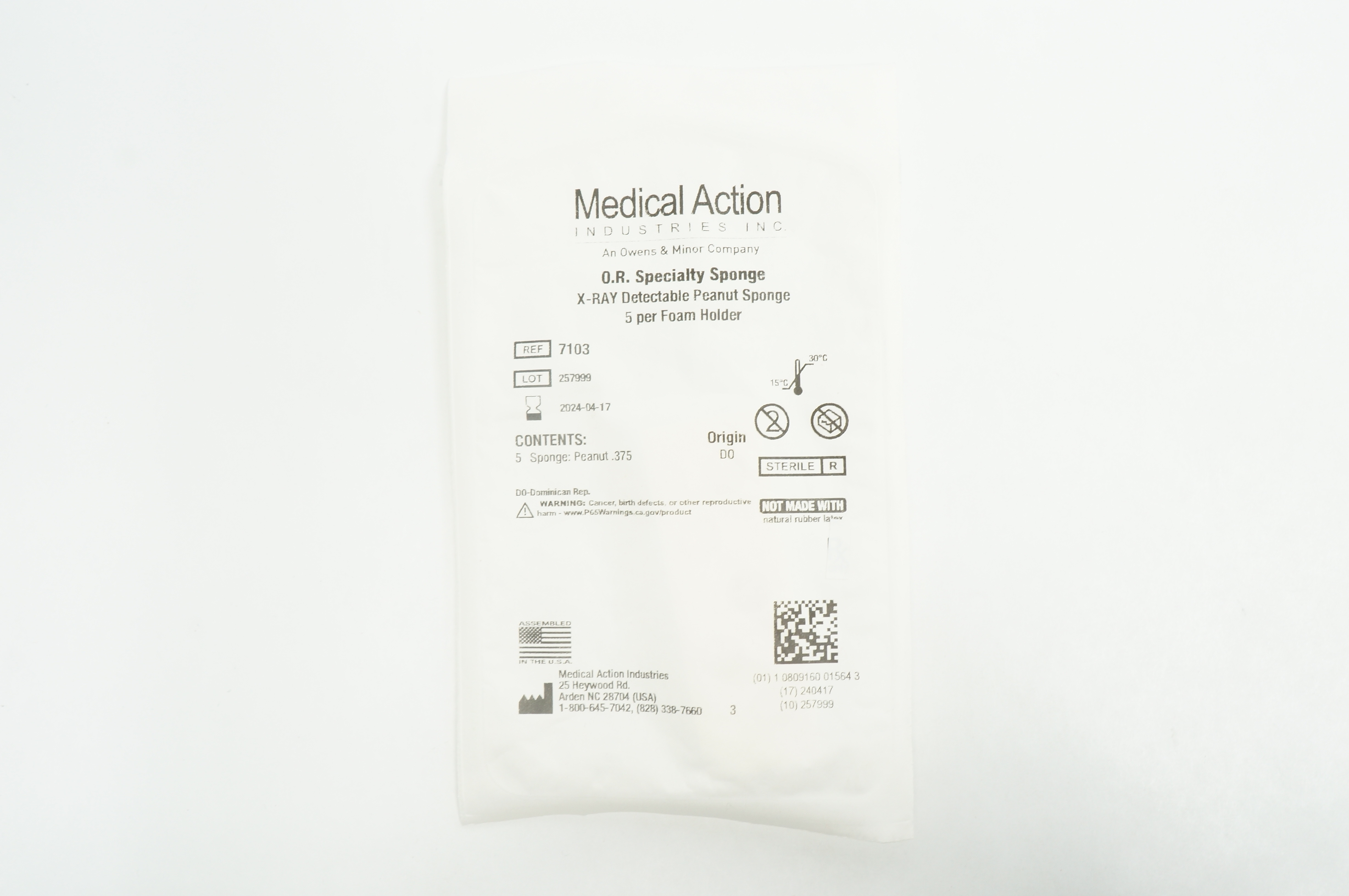 Medical Action 7103 X-Ray Detectable Specialty Peanut Sponge .375in. - Pack of 5