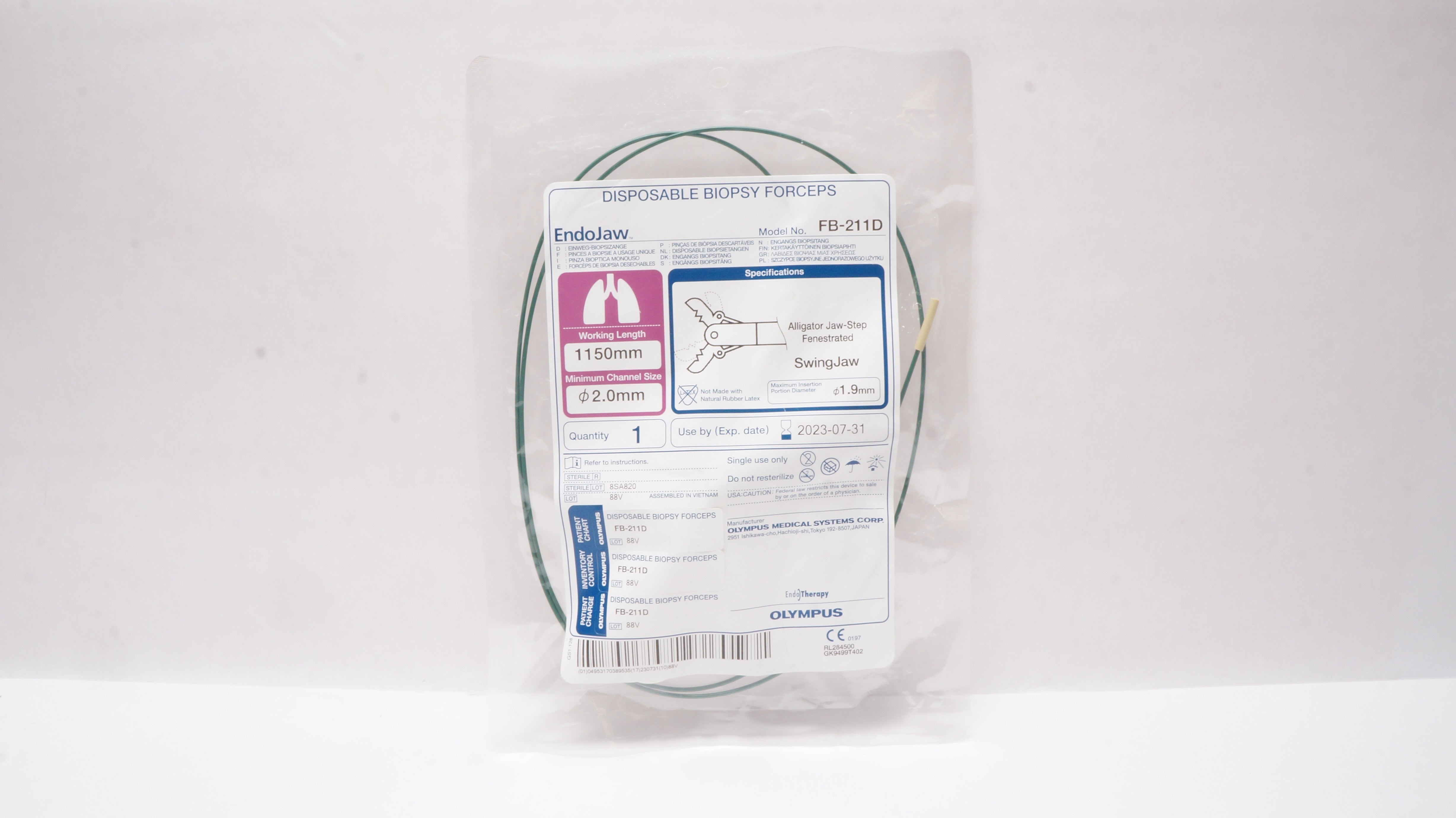 Olympus FB-211D EndoJaw Disposable Biopsy Forceps Diam. 2.0mm WL 1150mm