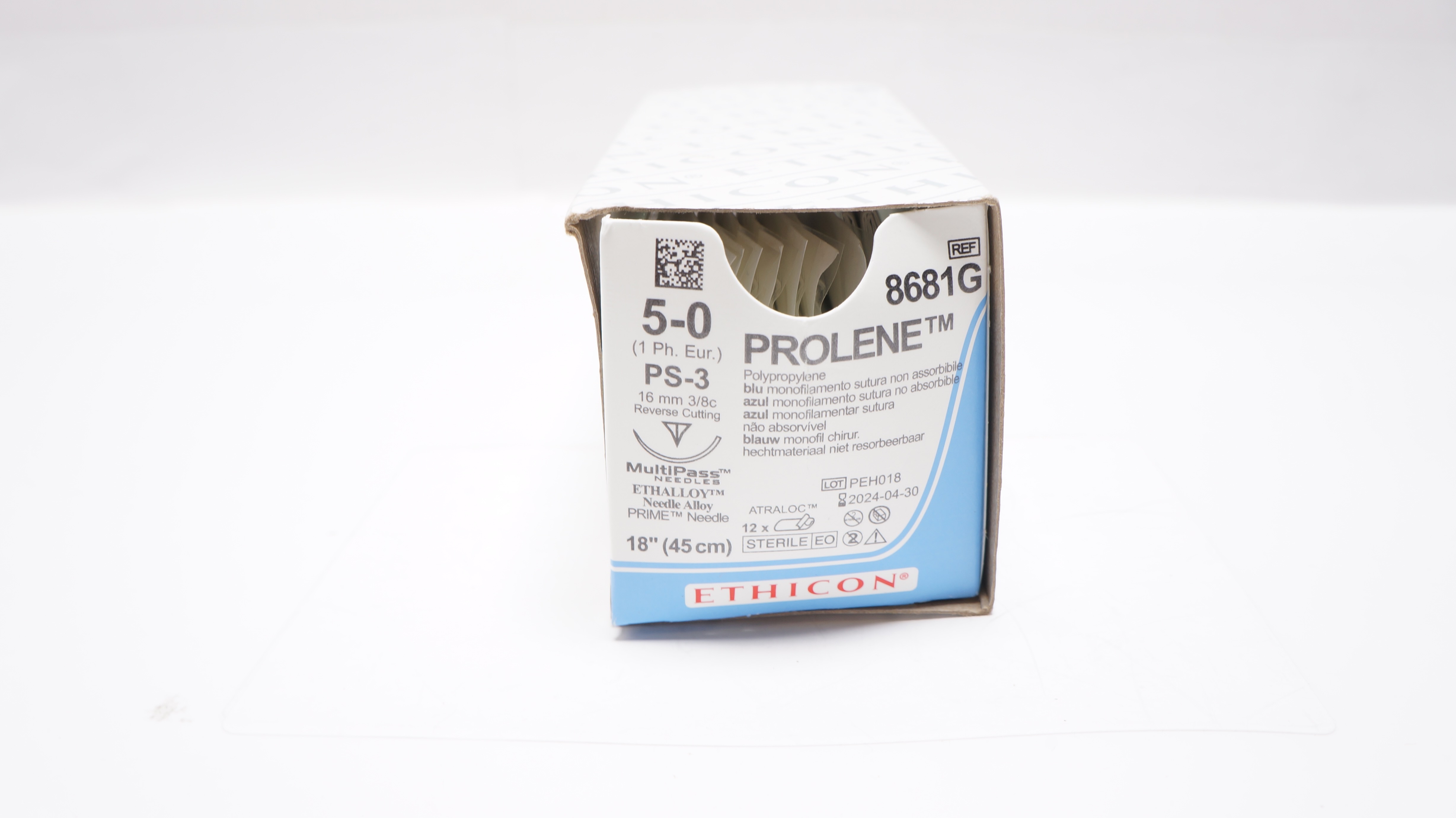Ethicon 8681G 5-0 Prolene Stre PS-3 16mm 3/8c Reverse Cutting 18inch ...