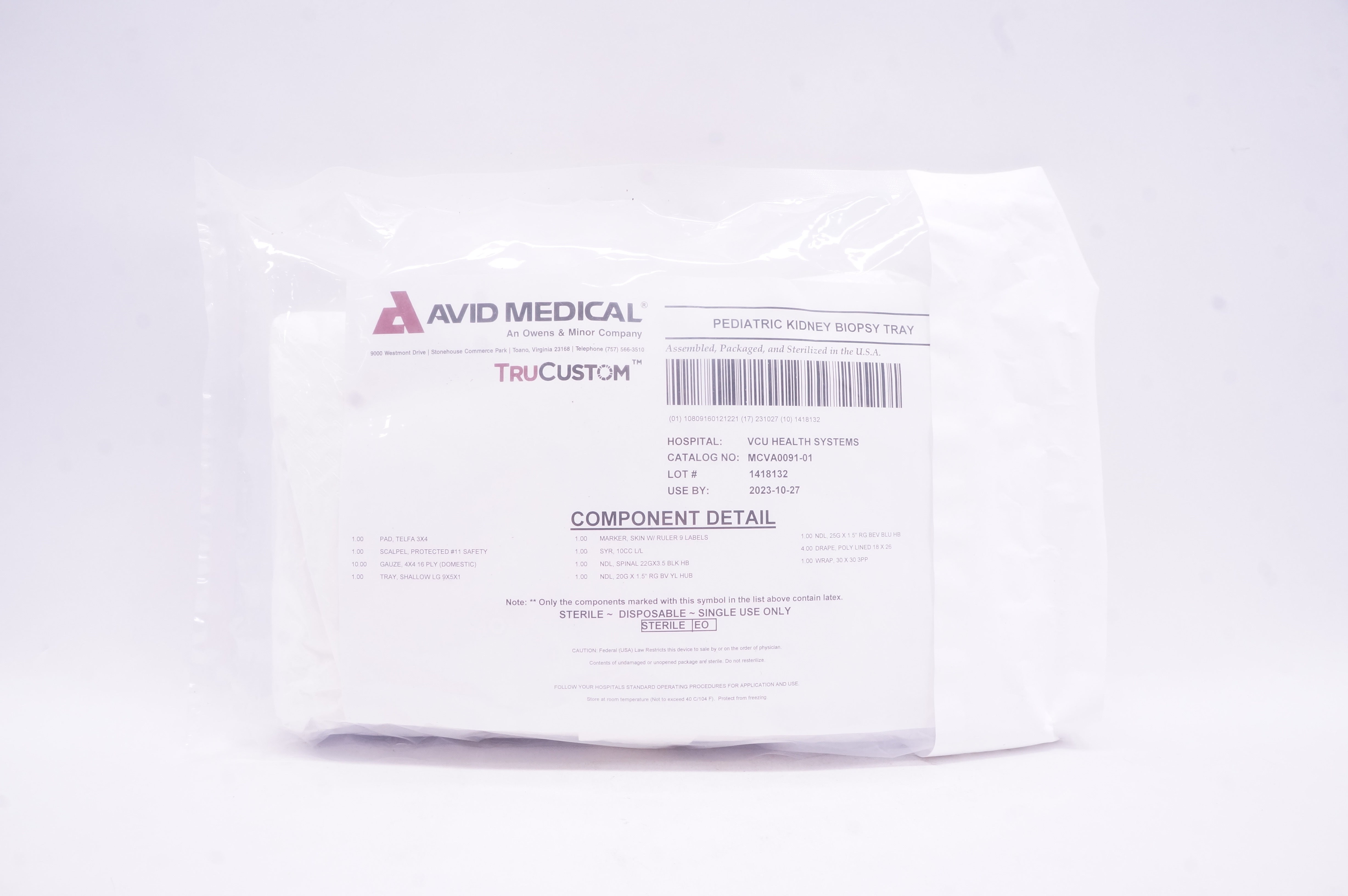 Avid Medical MCVA0091-01 TruCustom Pediatric Kidney Biopsy Tray