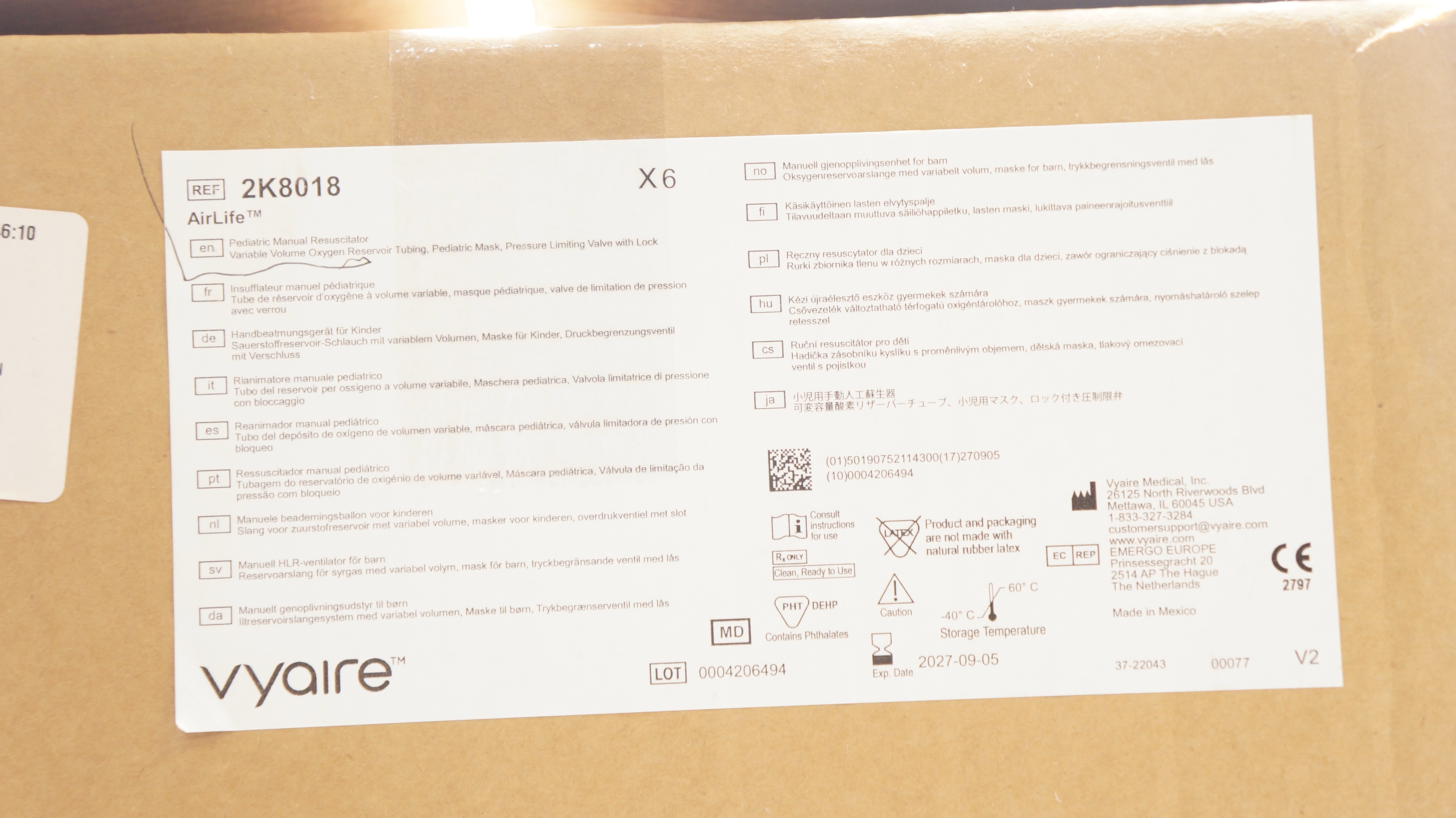 Vyaire 2K8018 AirLife Pediatric Resuscitation Device Case of 6