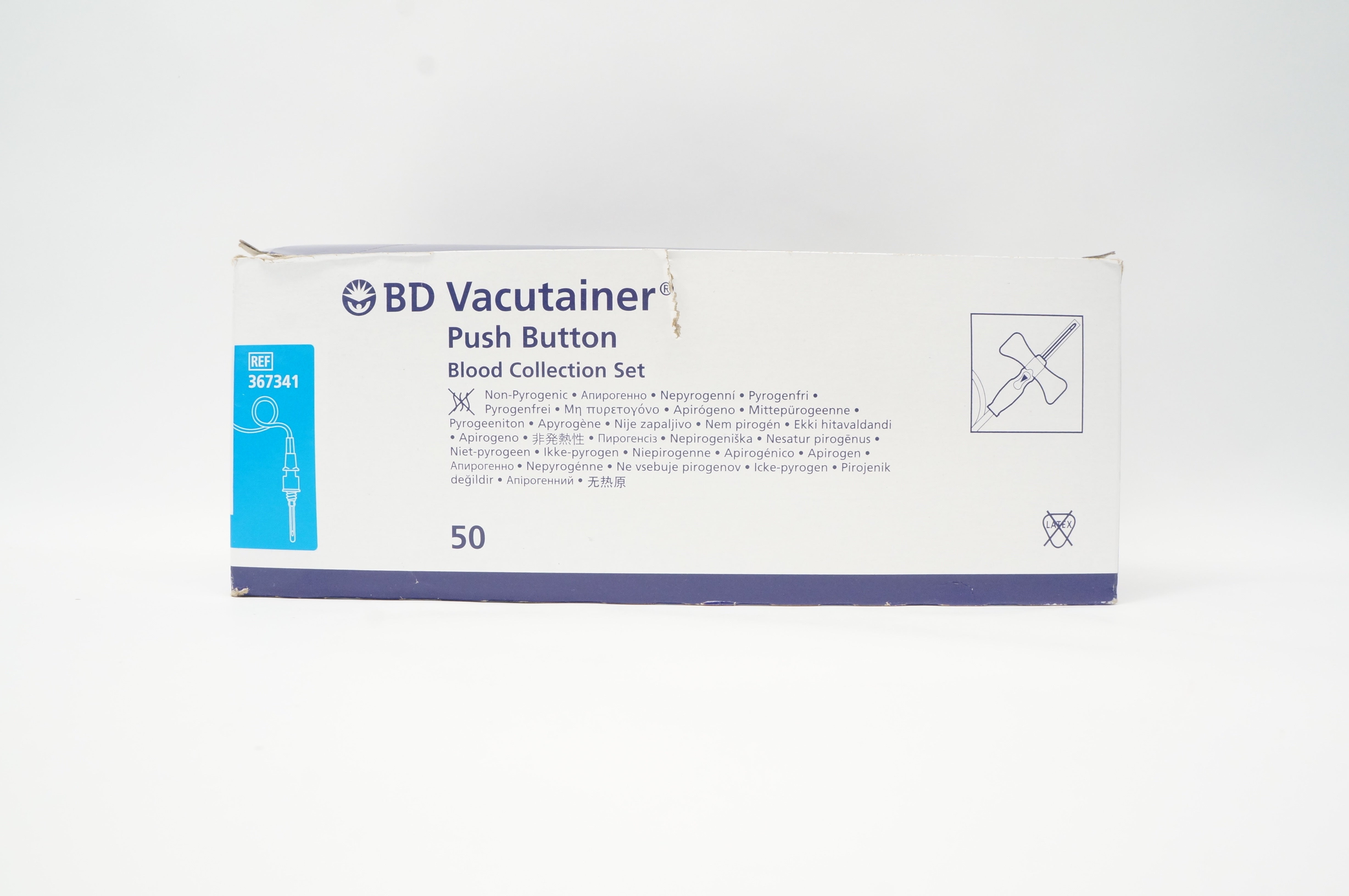 BD 367341 Vacutainer Push Button Blood Collection Set 25Gx3/4inx12in(x)-Box of29