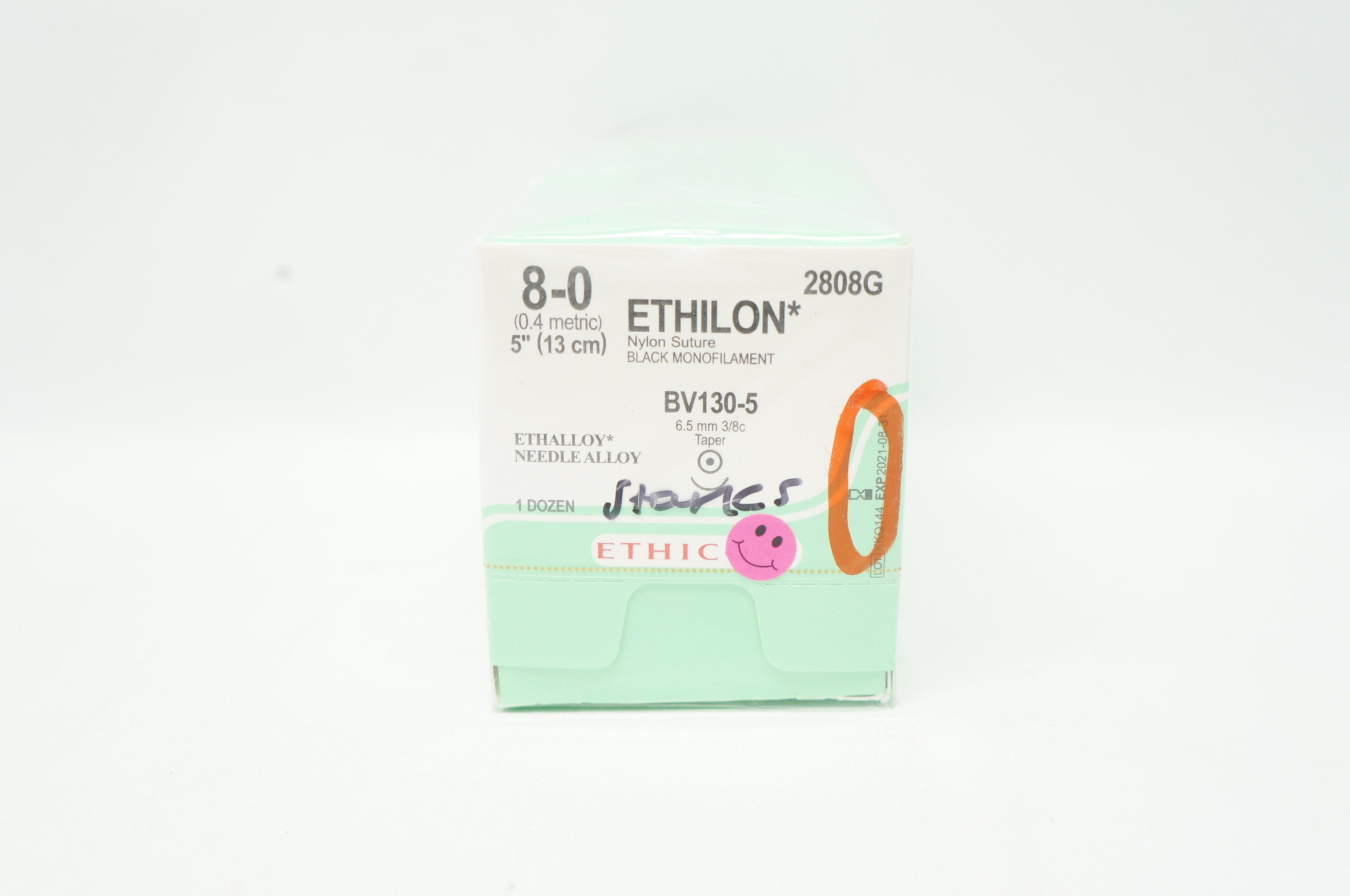 Ethicon 2808G Ethilon Nylon Stre BV130-5 6.5mm 3/8c Taper 5 inch - Box of 12 (x)