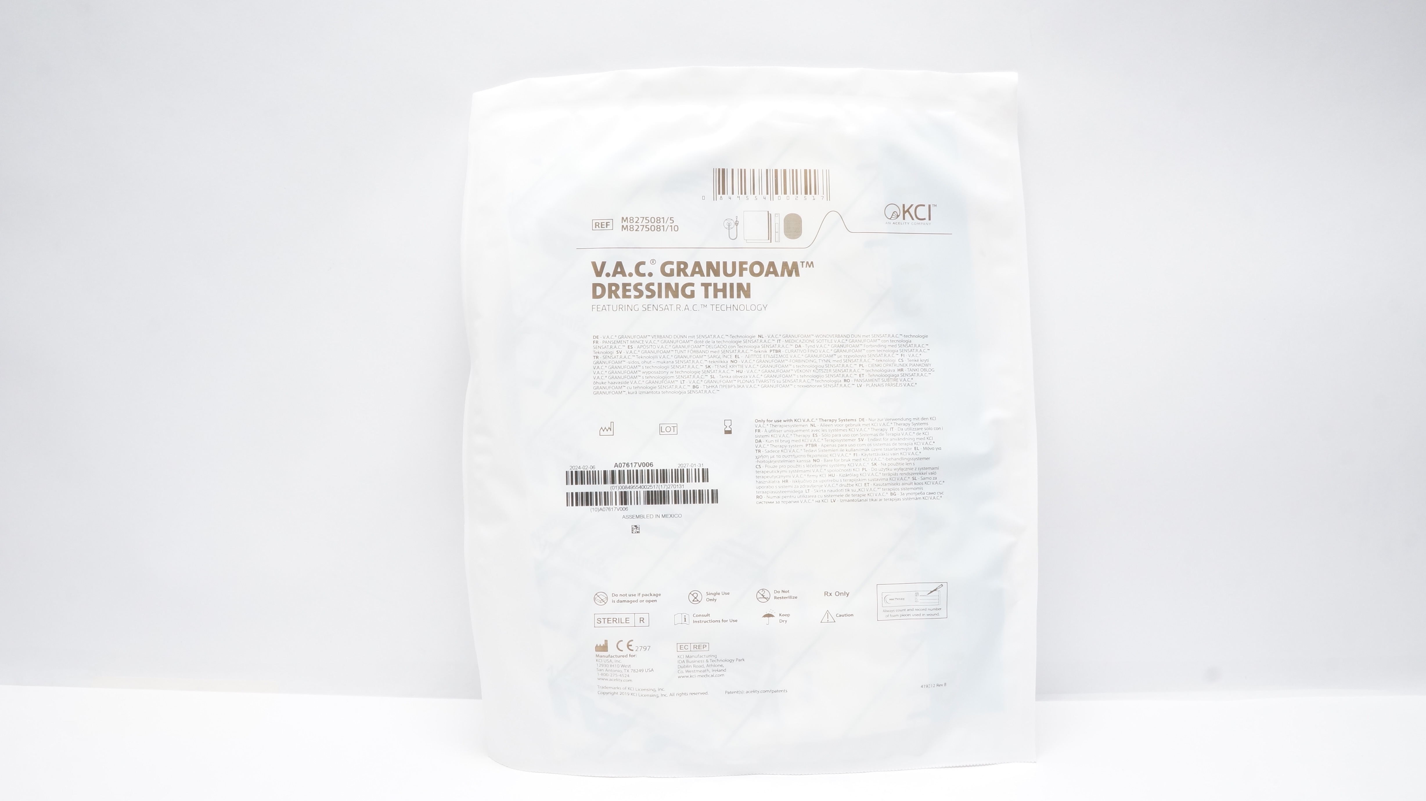 KCI M8275081/5 V.A.C. GranuFoam Dressing Thin