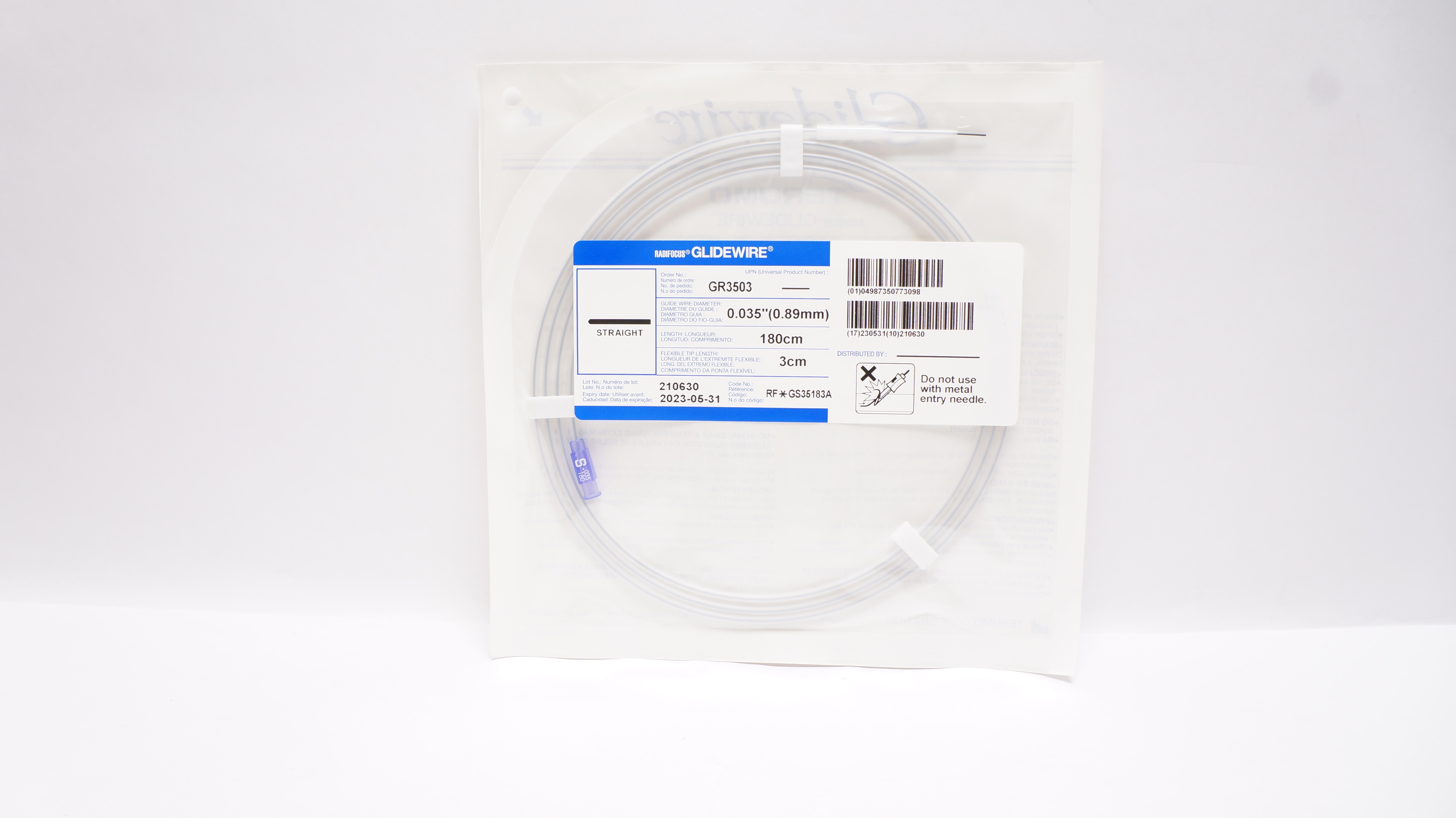 Terumo GR3503 Radifocus Glidewire Straight 0.035inch x 180cm x 3cm (x)