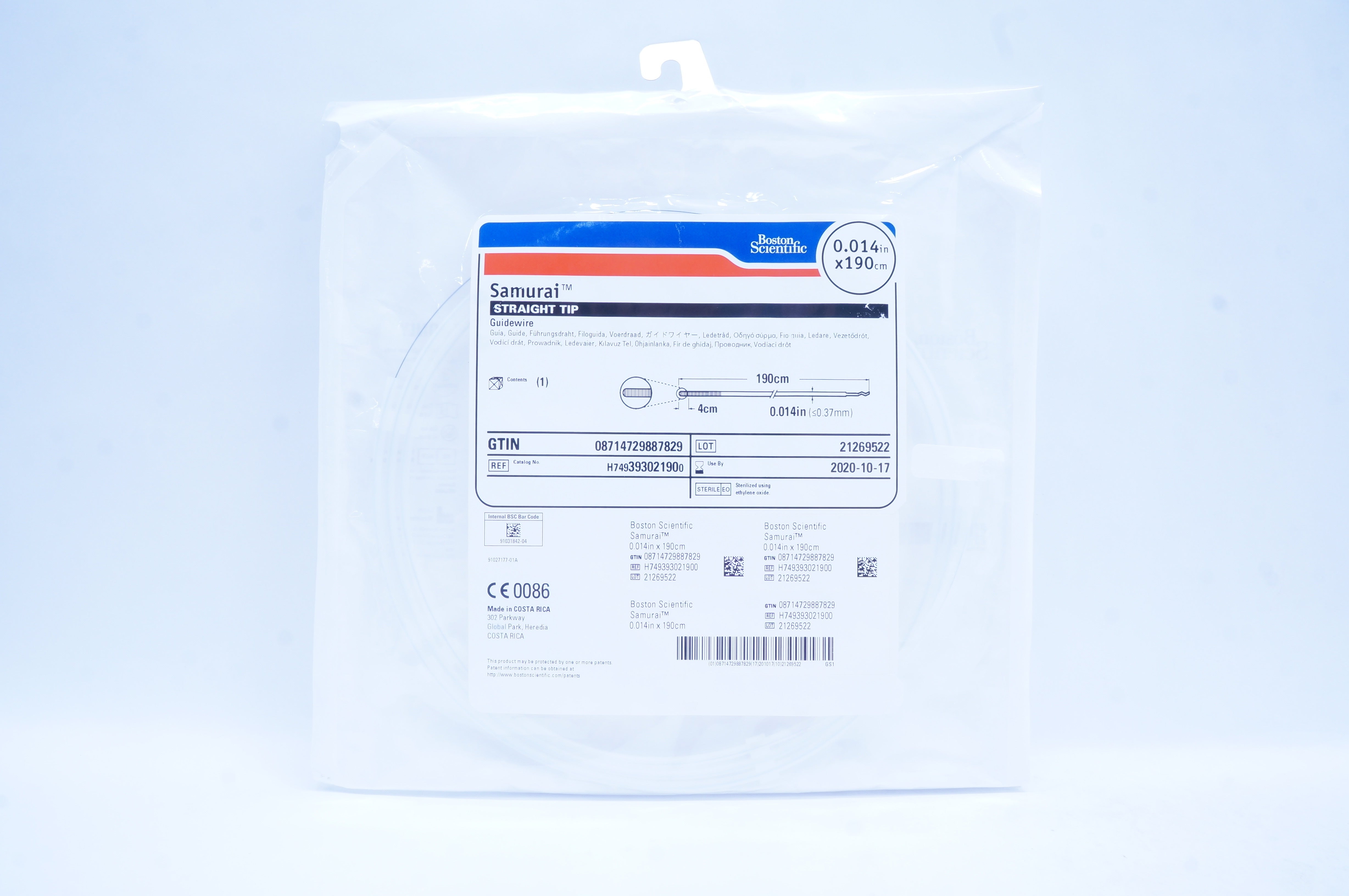 Boston Scientific 39302190 Samurai Straight Tip Guidewire 0.014inx190cm (x)