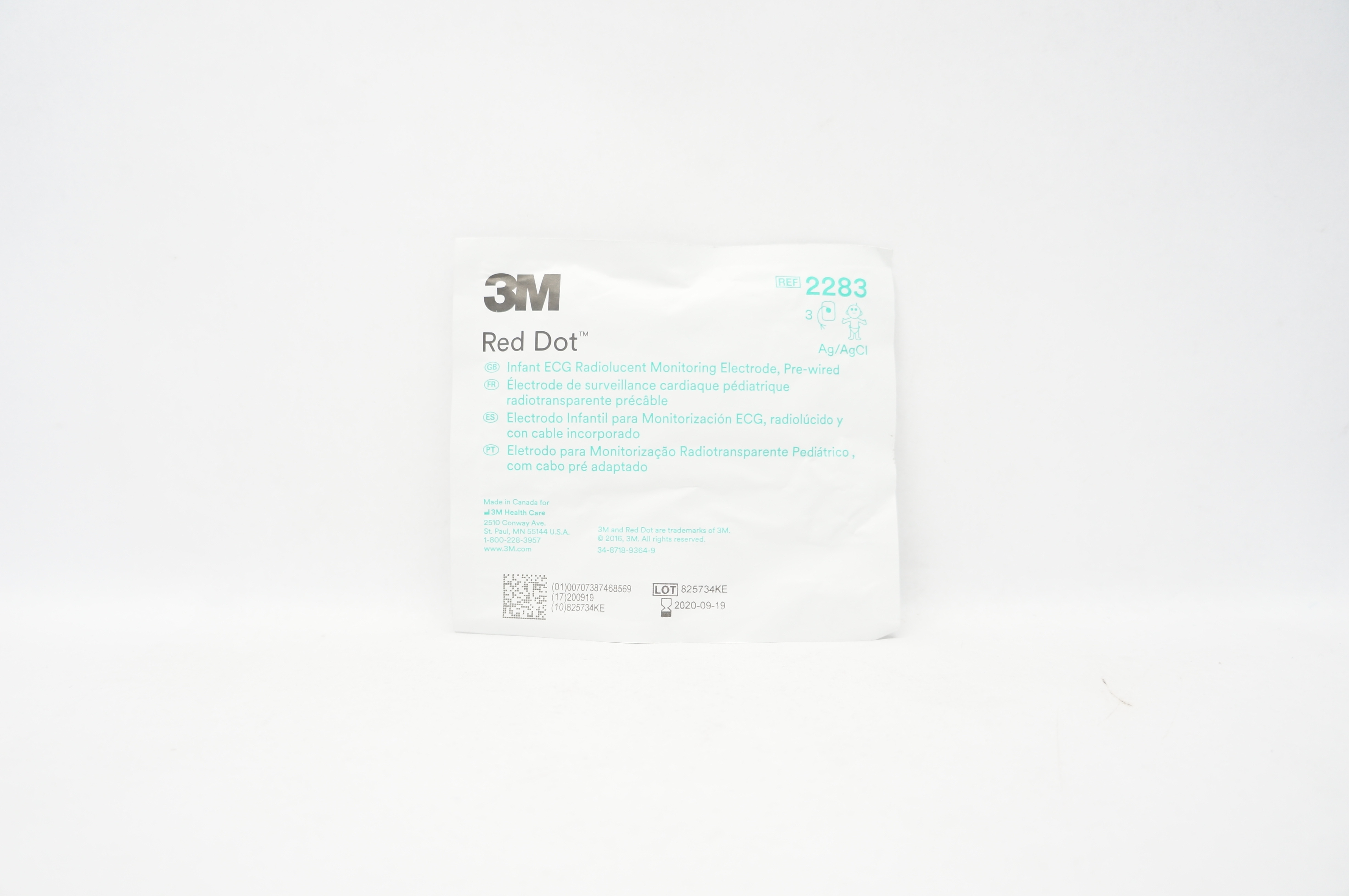 3M 2283 Red Dot Infant ECG Radiolucent Monitoring Electrode, Pre-Wired (x)