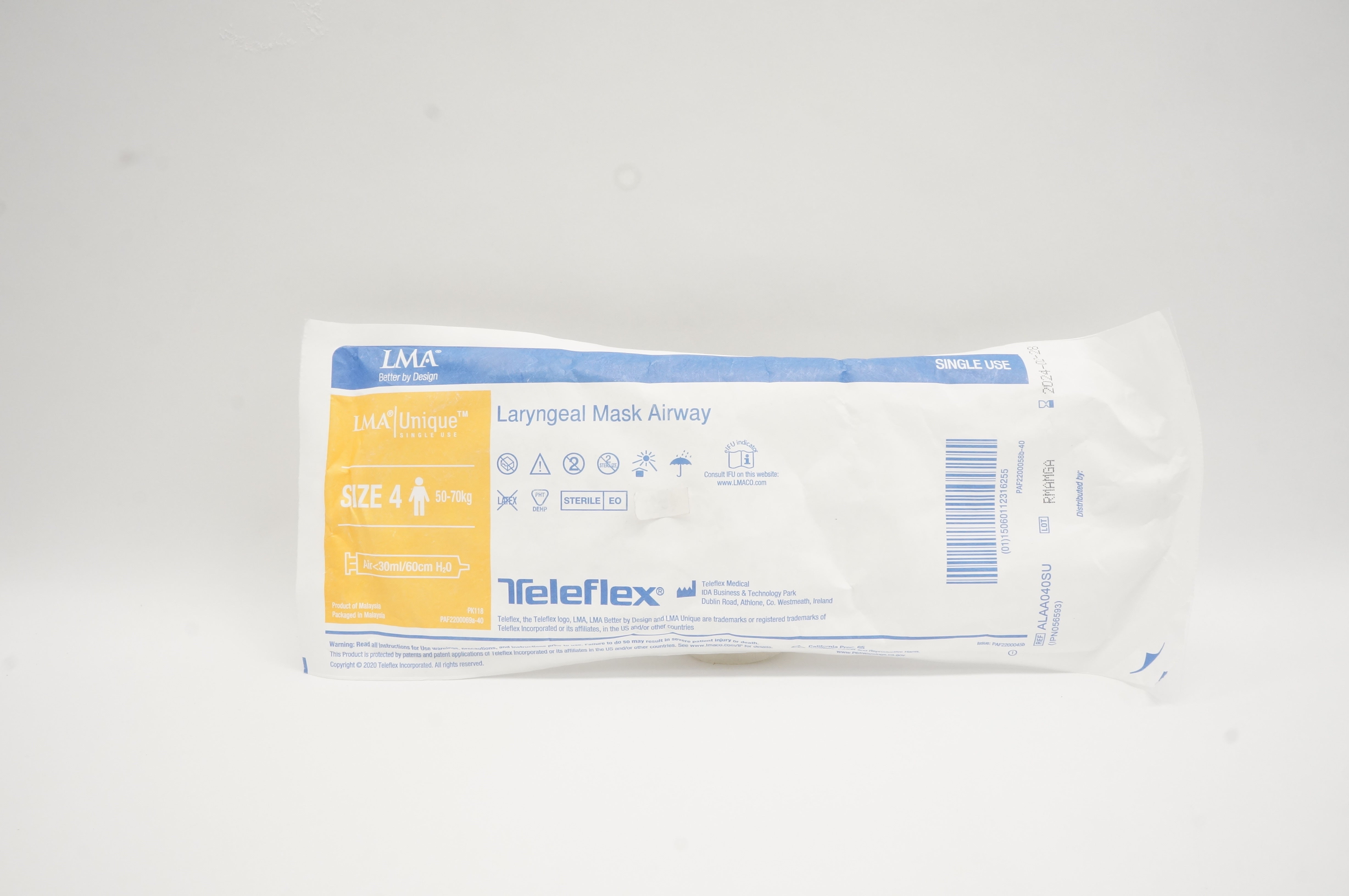 Teleflex ALAA040SU LMA Laryngeal Mask Airway Size 4 50-70kg