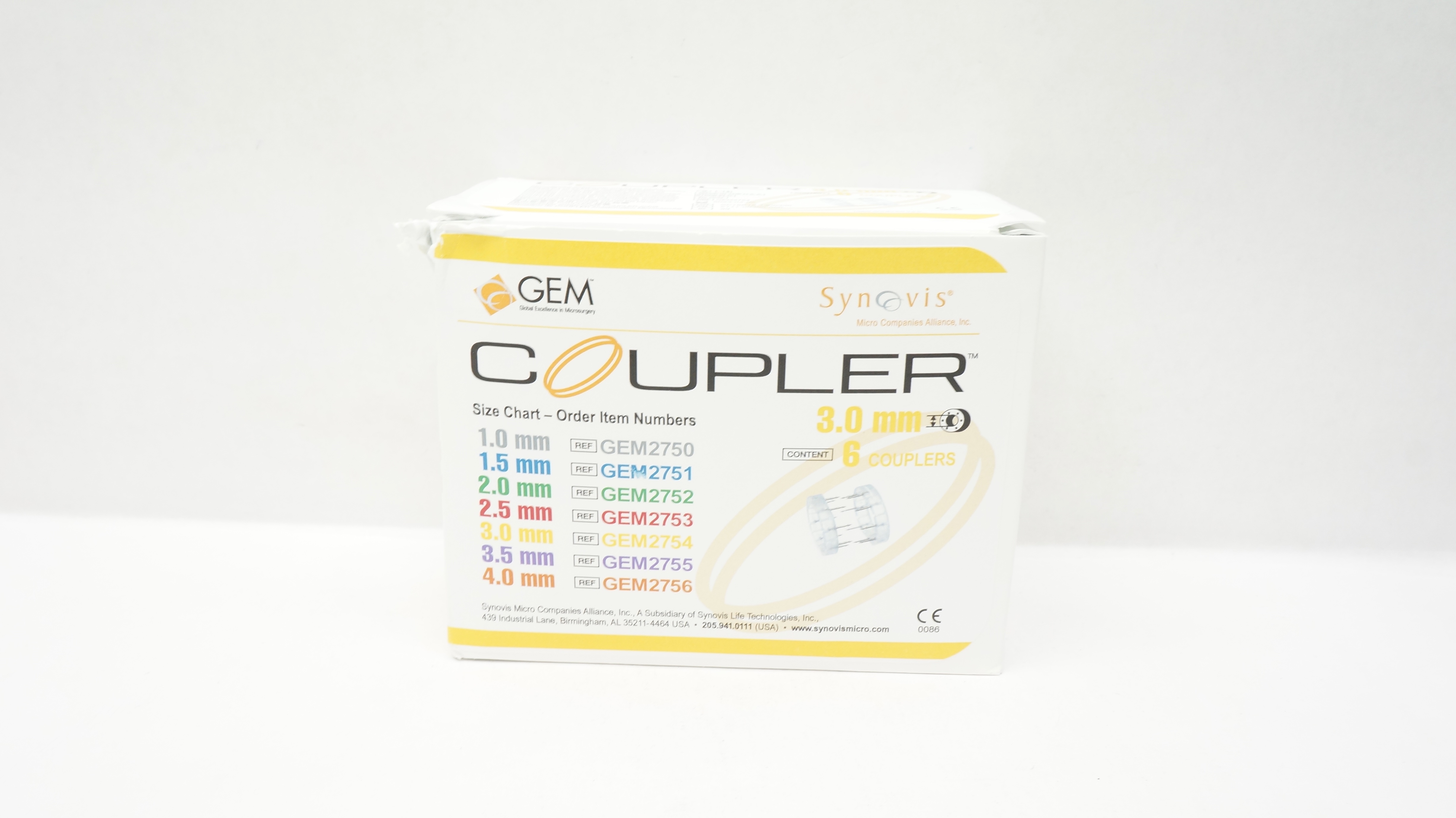 Synovis GEM2754 GEM Coupler Microvascular Anastomotic Device 3.0mm (x)- Box of 3