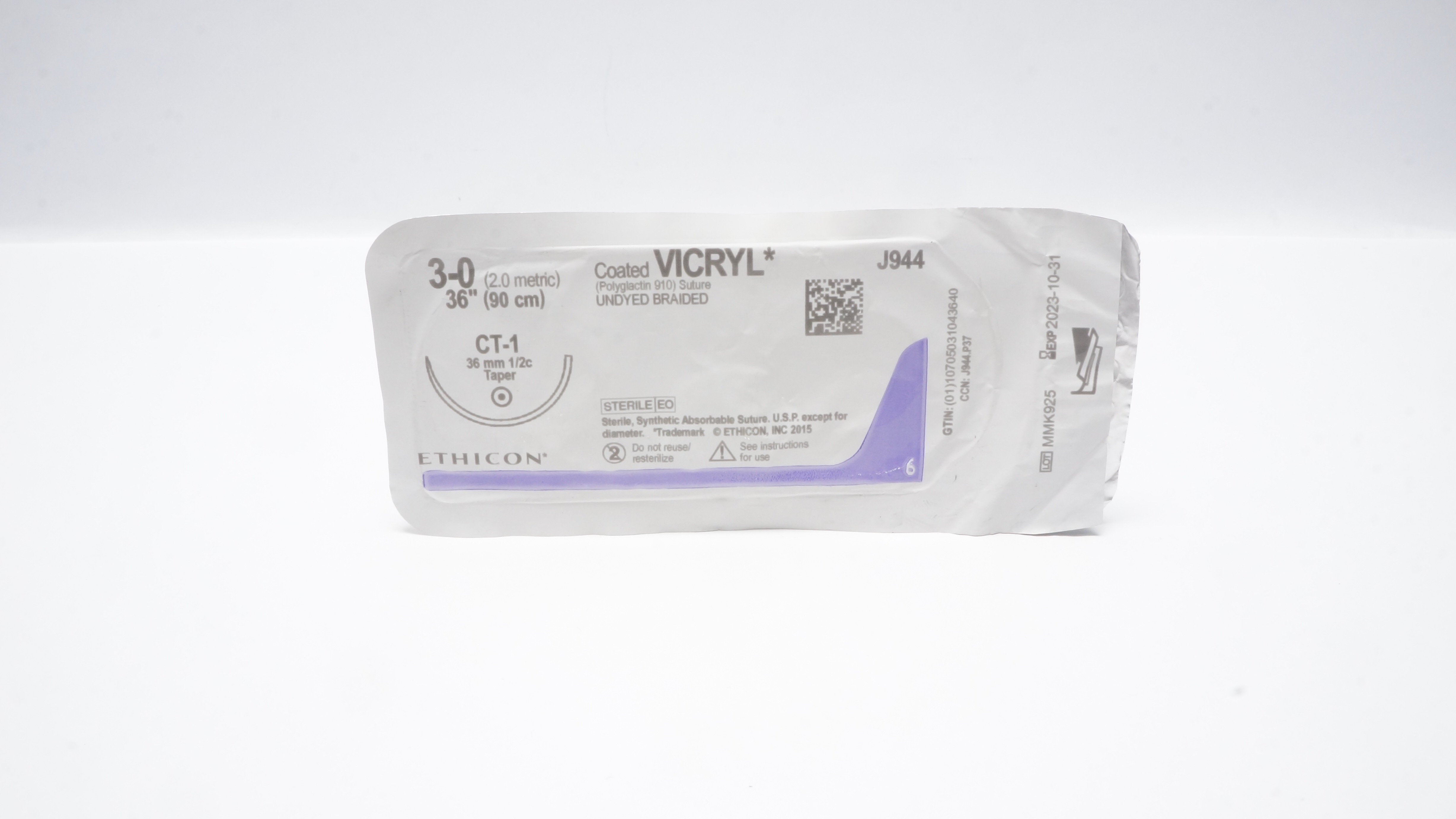Ethicon J944 3-0 Coated VICRYL Stre CT-1 36mm 1/2c Taper, 36inch (x)