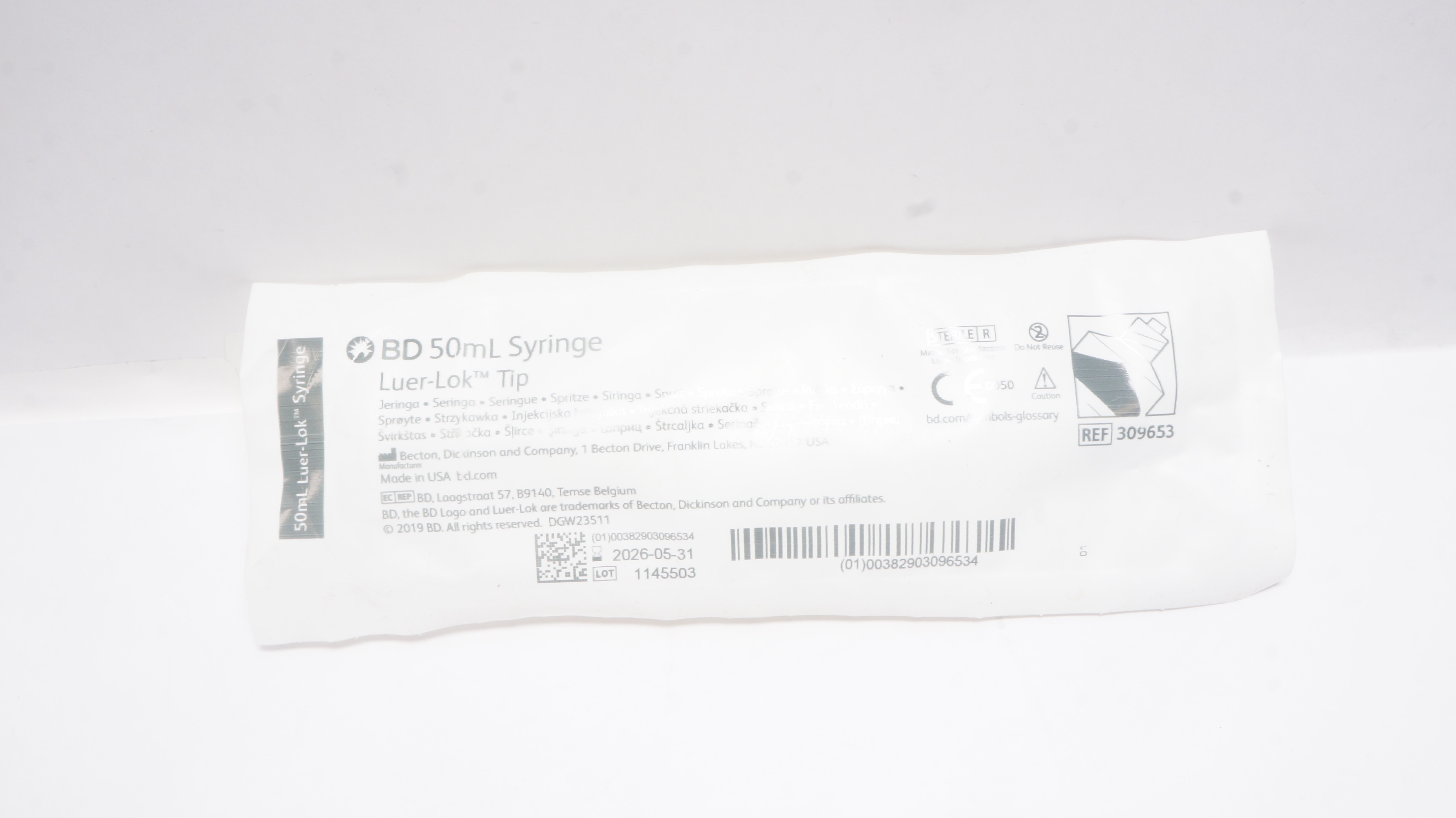 BD 309653 Syringe Luer-Lok Tip 50mL