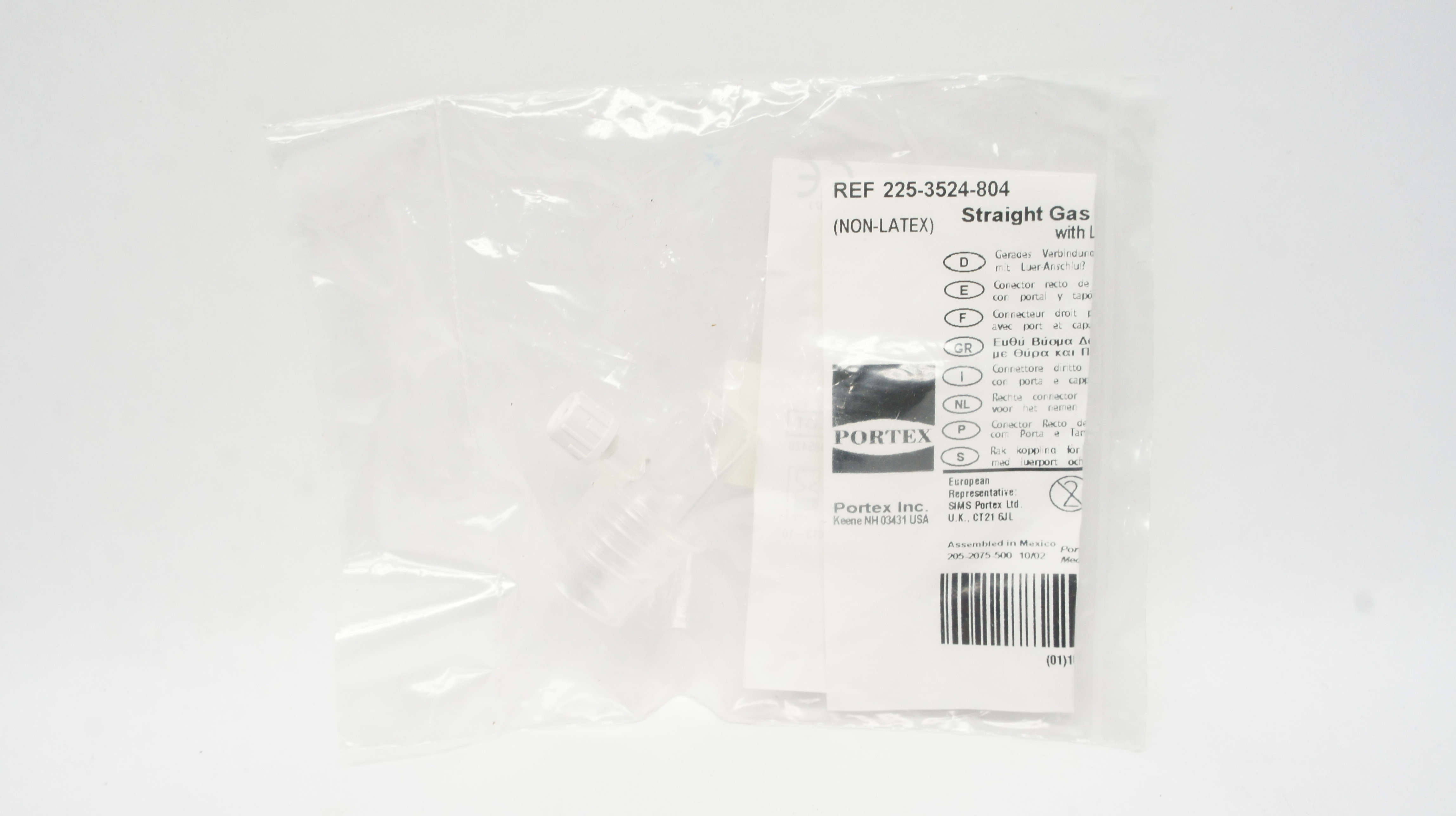 Smiths Medical 225-3524-804 Straight Gas Sampling Connector w/Luer Port & Cap(x)
