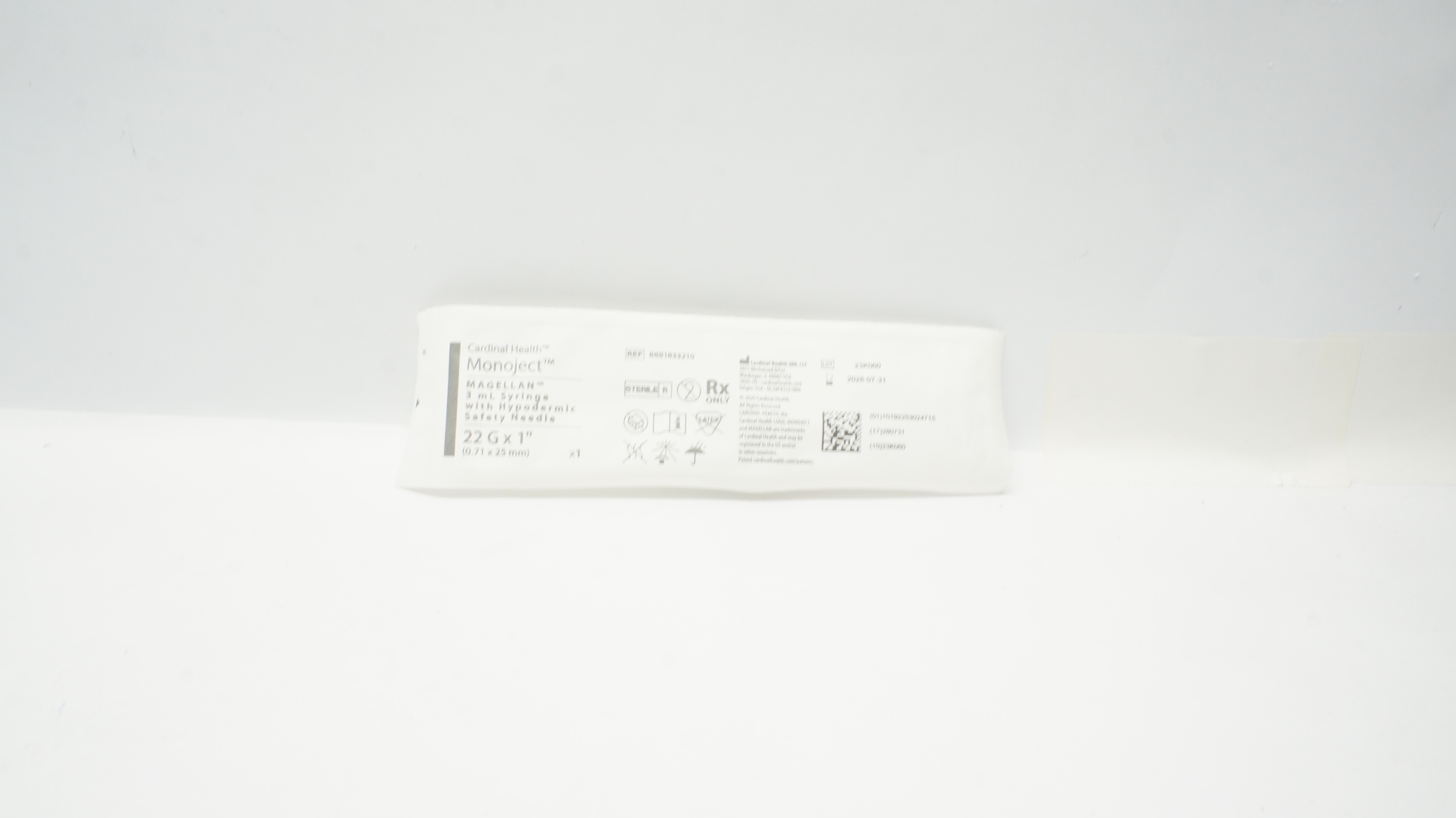 Cardinal Health 8881833210 Monoject Magellan 3mL Syringe w/Ndle 22G x 1inch