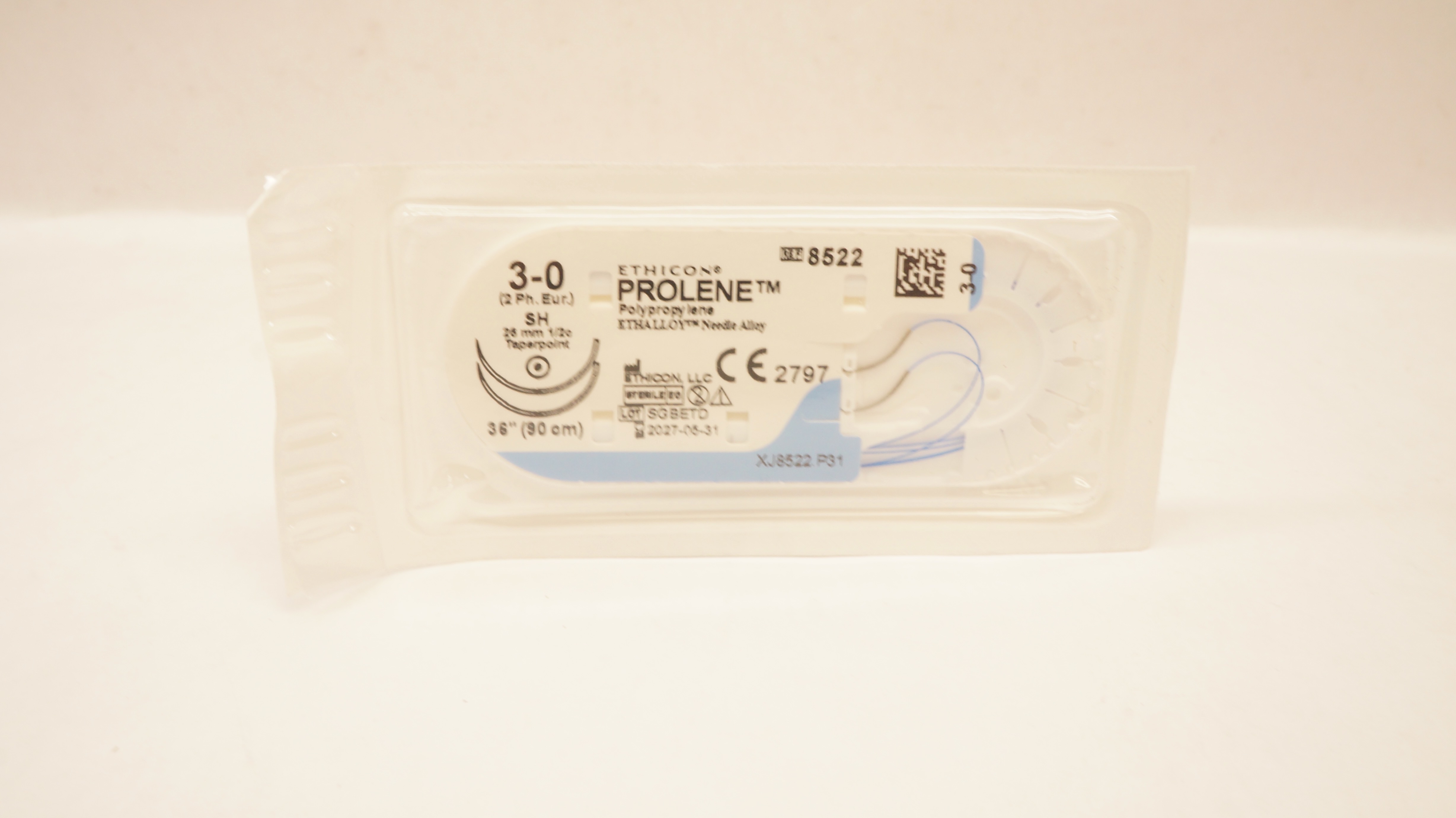 Ethicon 8522 3-0 PROLENE Polypropylene Stre SH 26mm 1/2c Taperpoint, 36inch