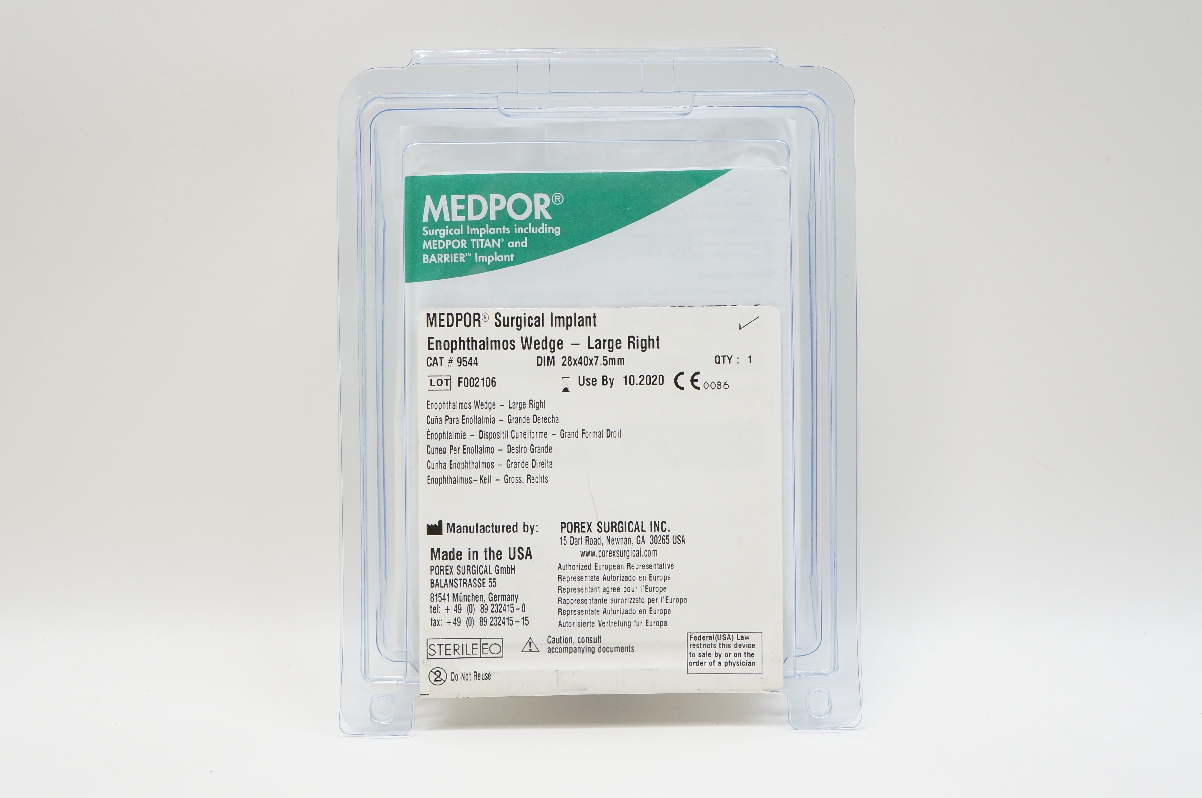 POREX 9544 MEDPOR Surgical Implant Enophthalmos Wedge Large Right