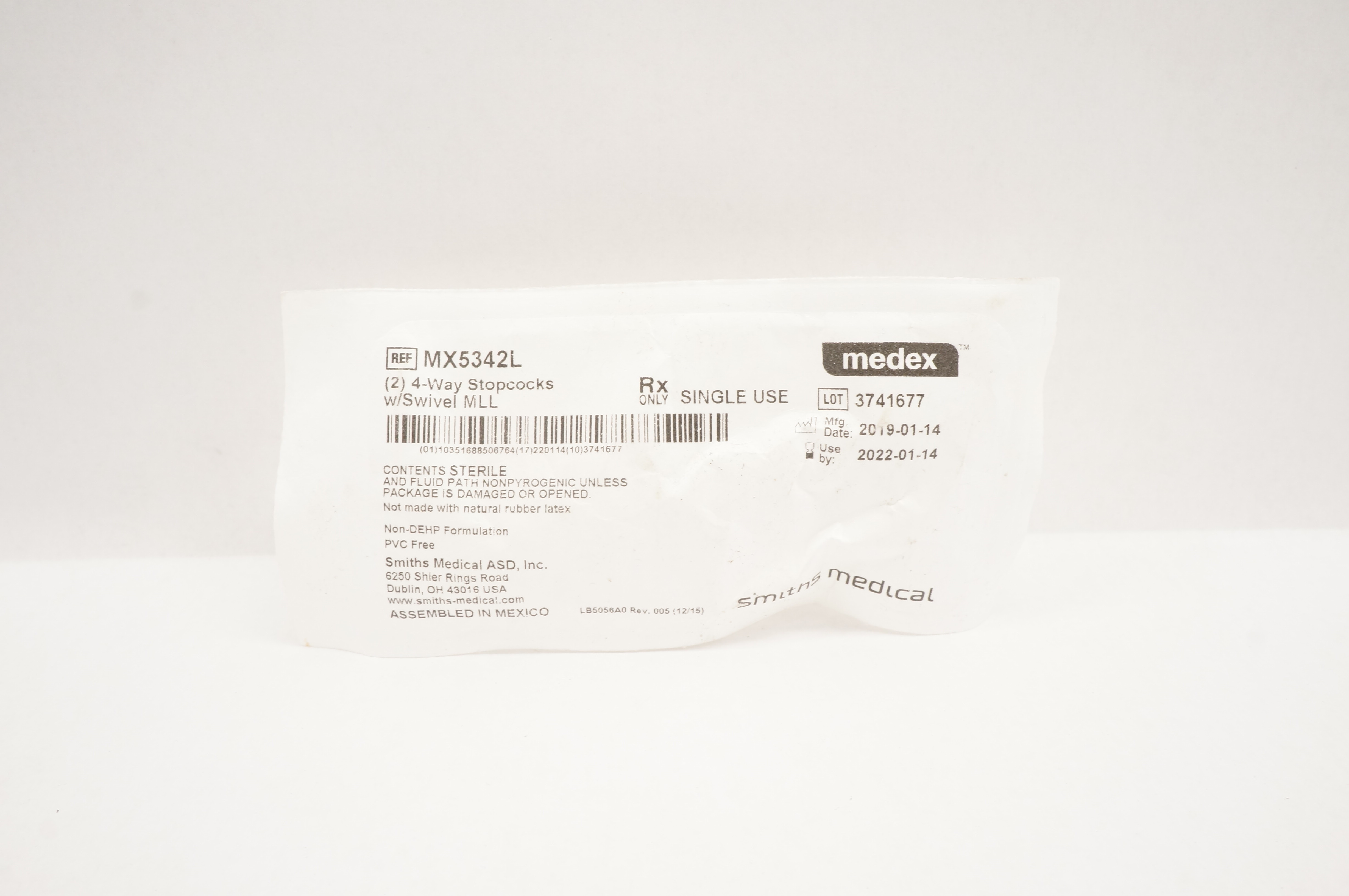 Smiths Medical MX5342L Medex 4 Way Stopcocks w/Swivel MLL (x) - Pack of 2