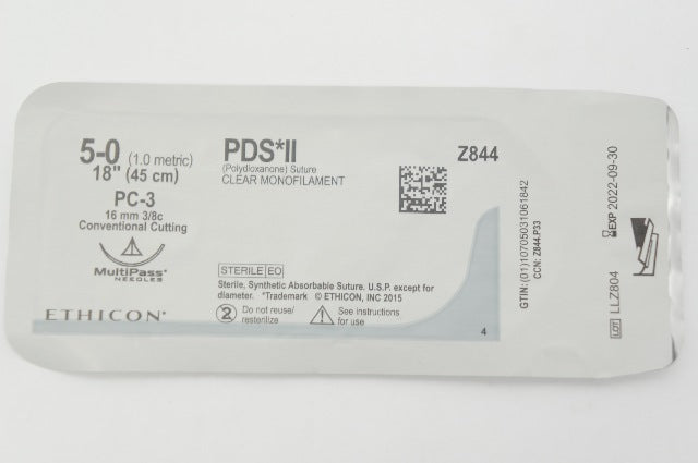 Ethicon Z844 5-0 PDS II 18inch PC-3 16mm Multipass Ndle. Coventional Cutting (x)