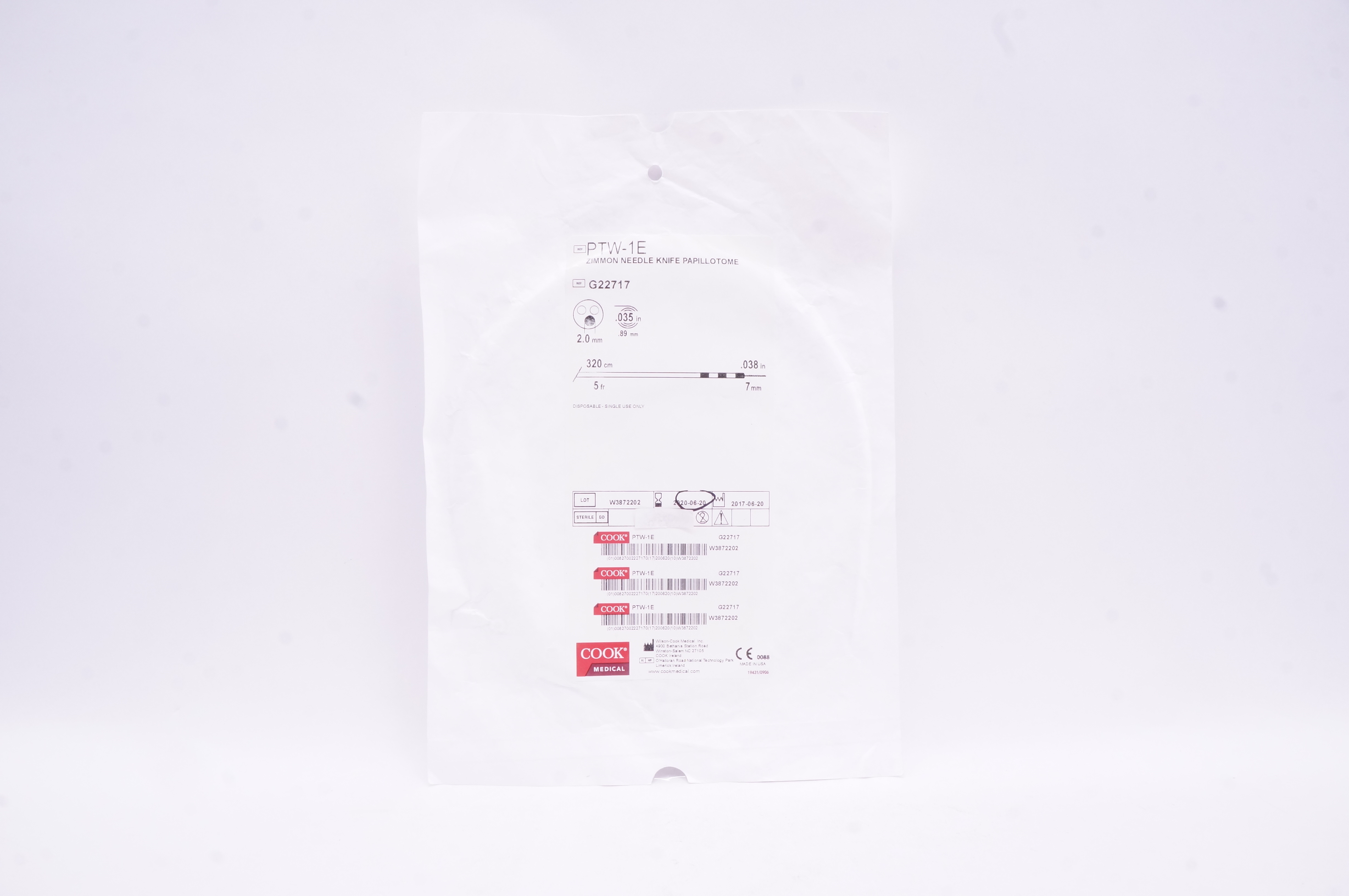 Cook Medical G22717 Zimmon Needle Knife Papillotome 2.0mm .035inch ...