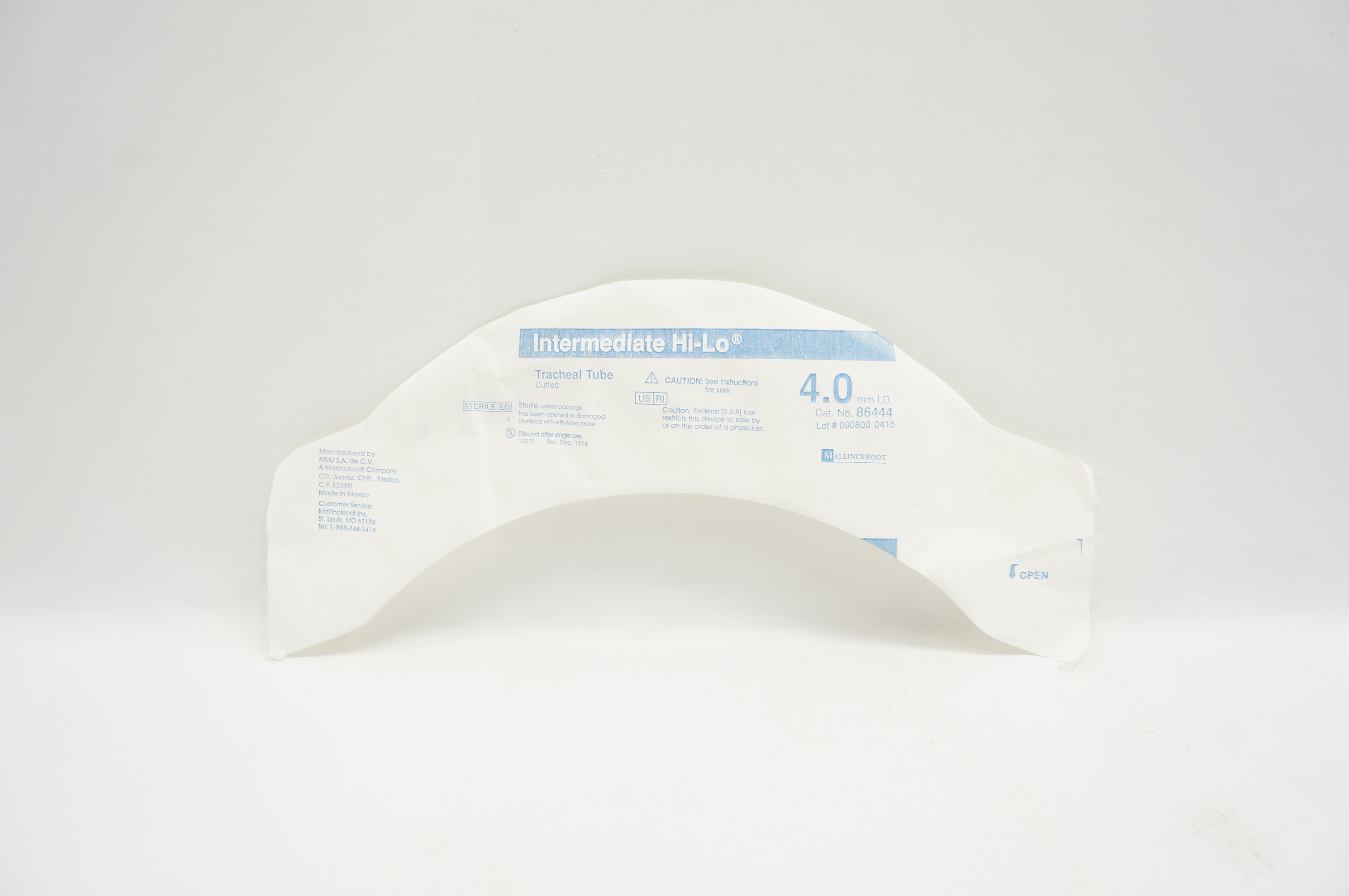 Covidien 86444 Shiley Hi-Lo Oral/Nasal Tracheal Tube Cuffed 4.0mm ID