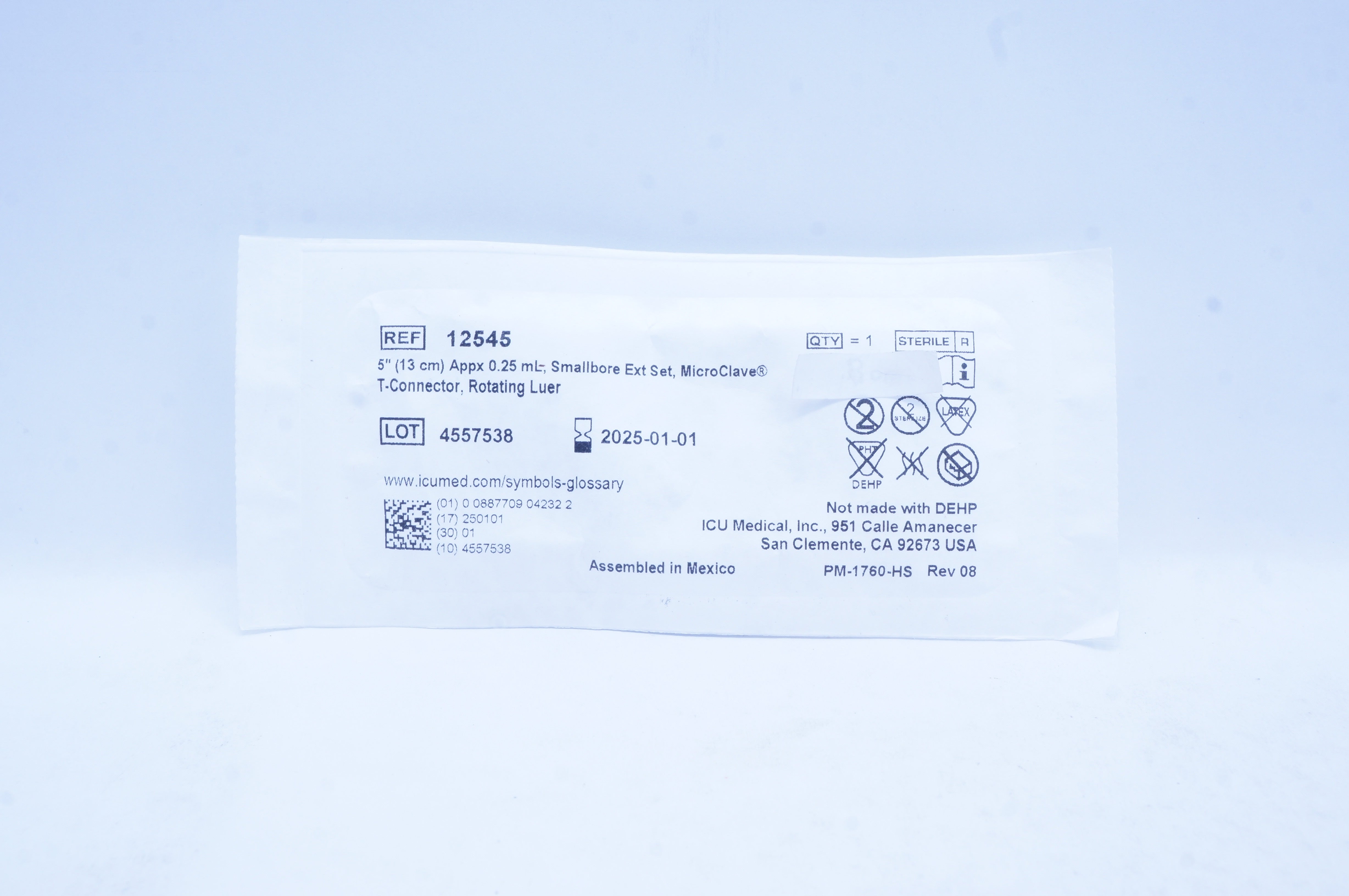 ICU Medical 12545 Smallbore Extension Set 5inch x 0.25mL (Approx.)