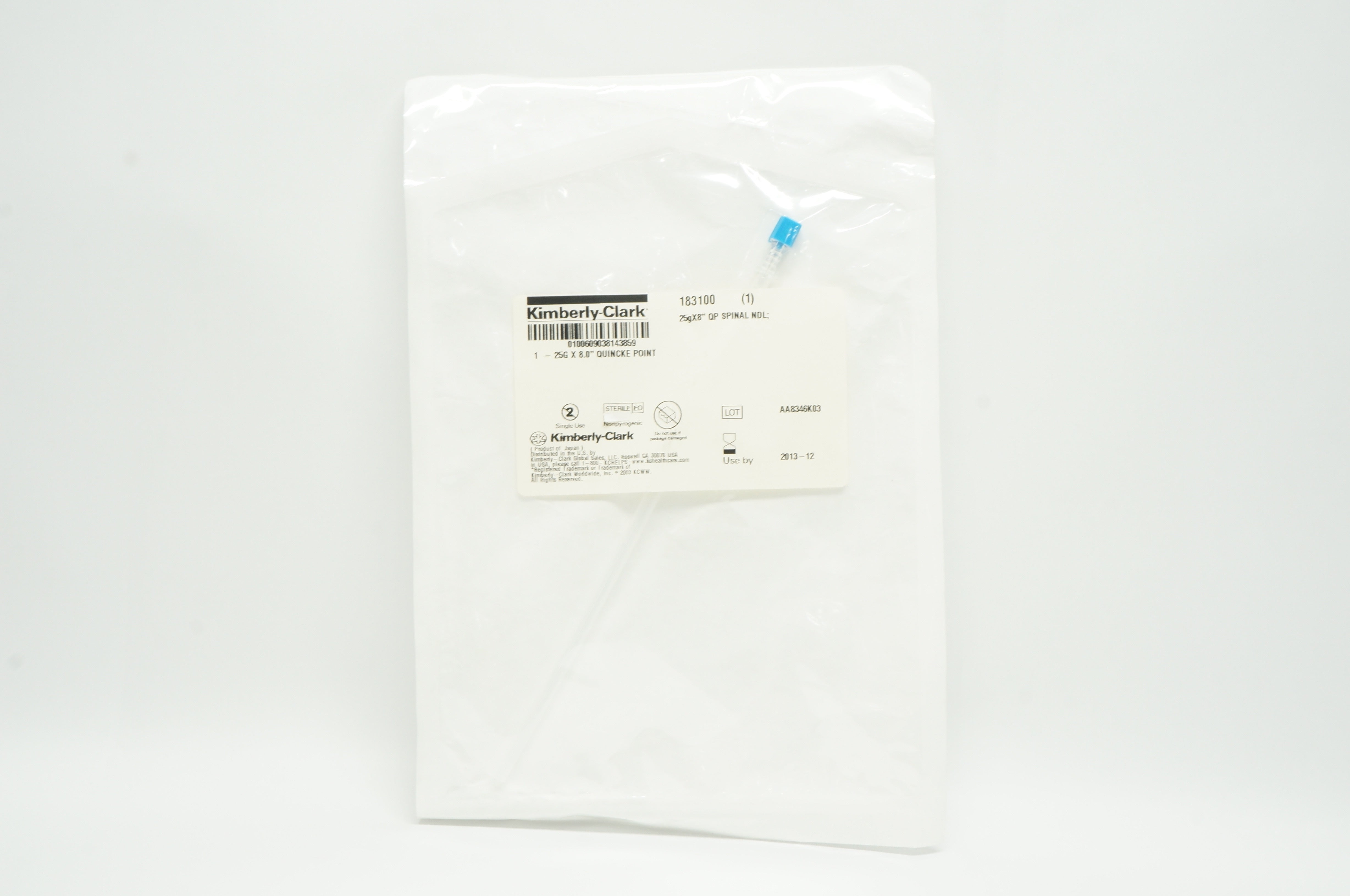 Kimberly-Clark 183100 Quincke Point Spinal Needle, 25G x 8inch (x)